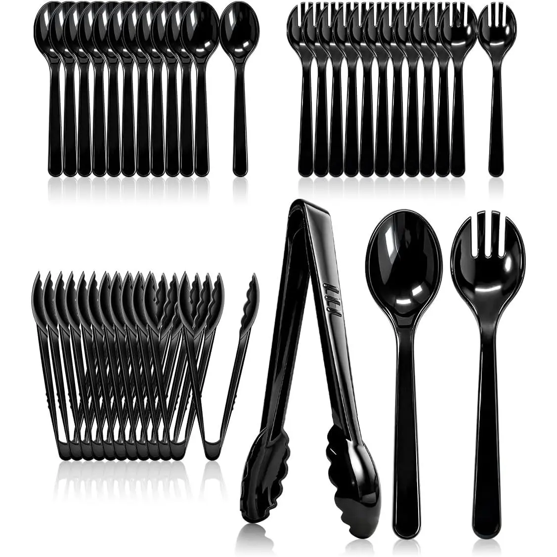 36 count Plastic Serving Utensils, Disposable Serving Spoons Forks Tongs for Buffet Serving Utensils Set for Parties Black Serving Utensils for Restaurant Dinner Salad Noodles Soup