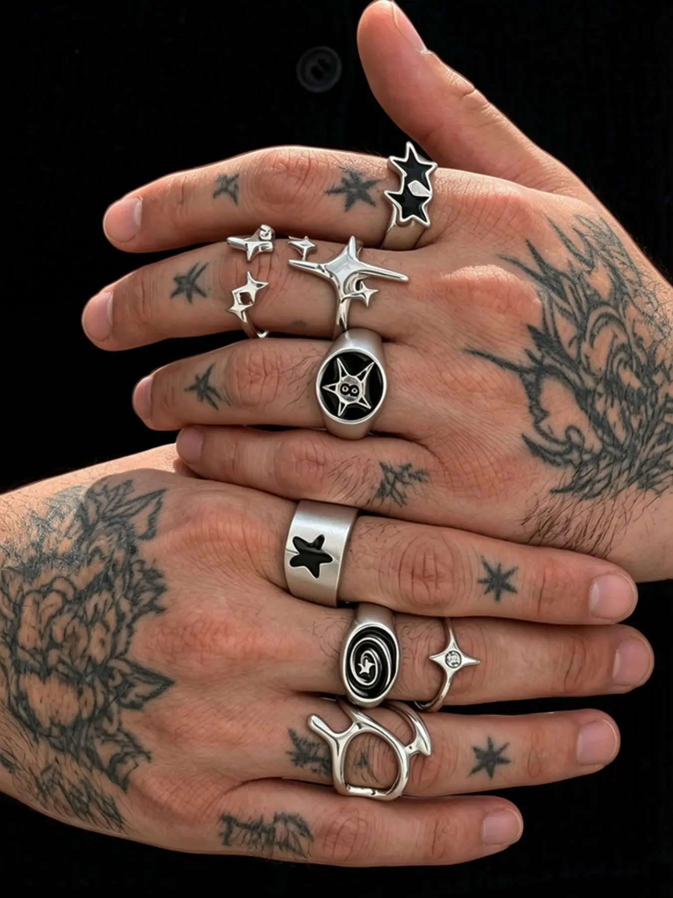 8-Piece Men's Ring Set, Punk Style Wide Band Fashion Rings, Casual All-Season Jewelry, Perfect for Gifts and Daily Wear