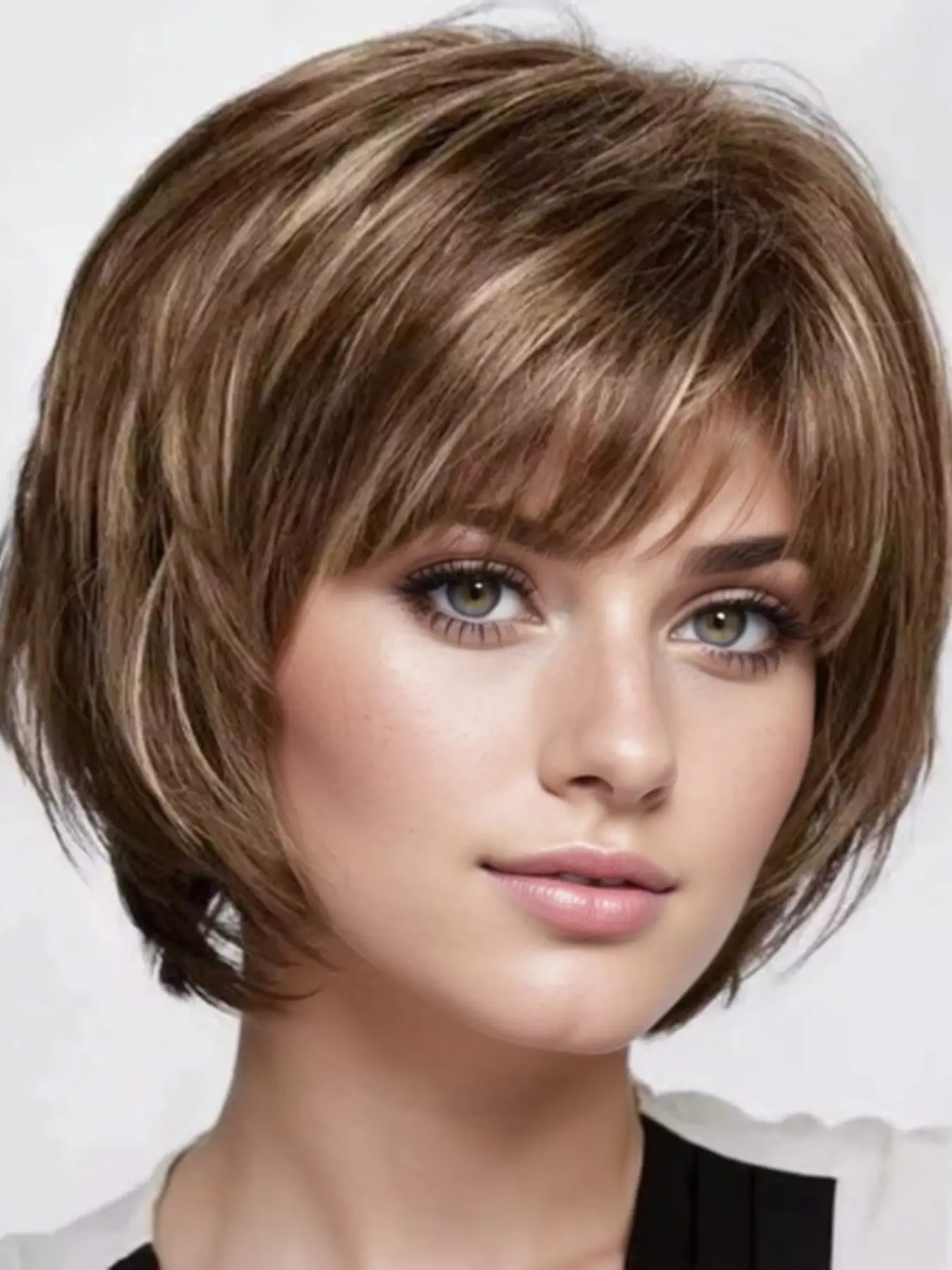 Elegant Women's Short Straight Wig with Bangs. Layered Bob Wig with Excellent Breathability, Ideal for Daily Wear and Party, Fiber Wig
