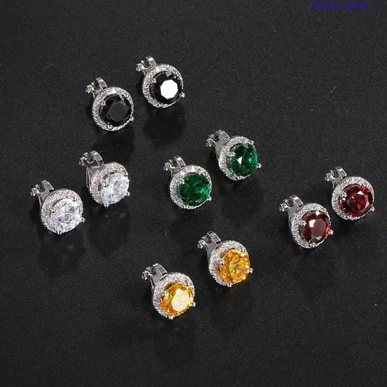 Colorful Zircon Clip On Earrings, Four Prong Pavé Non Piercing Earrings for Women & Men, Trendy Unisex Fashion Jewelry Gift