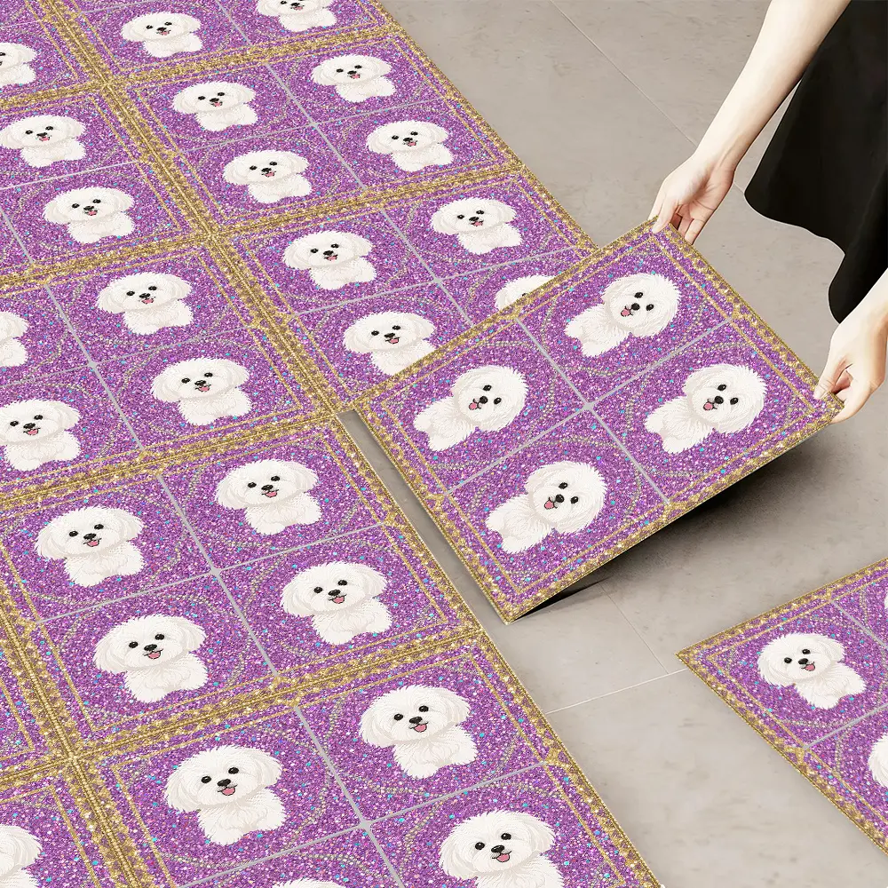 10pcs Elegant Romantic Floral Vinyl Floor Stickers - Self-Adhesive Removable Decorative Floor Tiles, Creative Interlocking Geometric Art Pattern, 11.81x11.81 Inch Square Tiles, Suitable for Kitchen, Bedroom, Living Room, Bathroom - Easy Installation