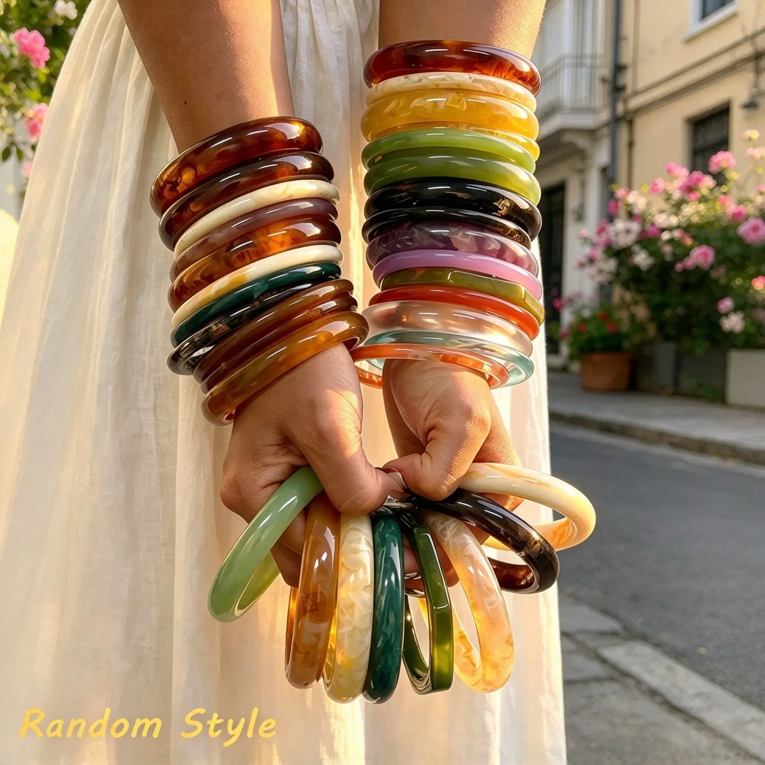 Women's 4/8/12-Piece Stackable Resin Bracelet Set - Minimalist Vintage Geometric Asymmetrical Marbled Chunky Shiny Arm Candy Accessories, Casual & Festive Picks for Daily Elegance, Holiday Gift
