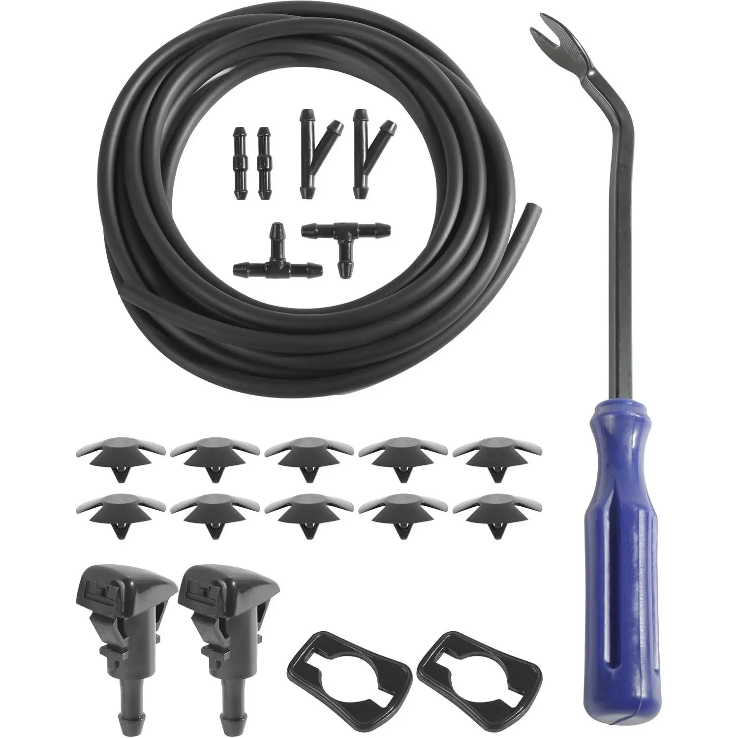 22 count Windshield Washer Hose Kit,13FT Washer Fluid Hose,6 PCS Hose Connectors,2 Fan Nozzles, Accessories Windshield Fluid Hose ,Suitable for   Windshield Fluid Tubing