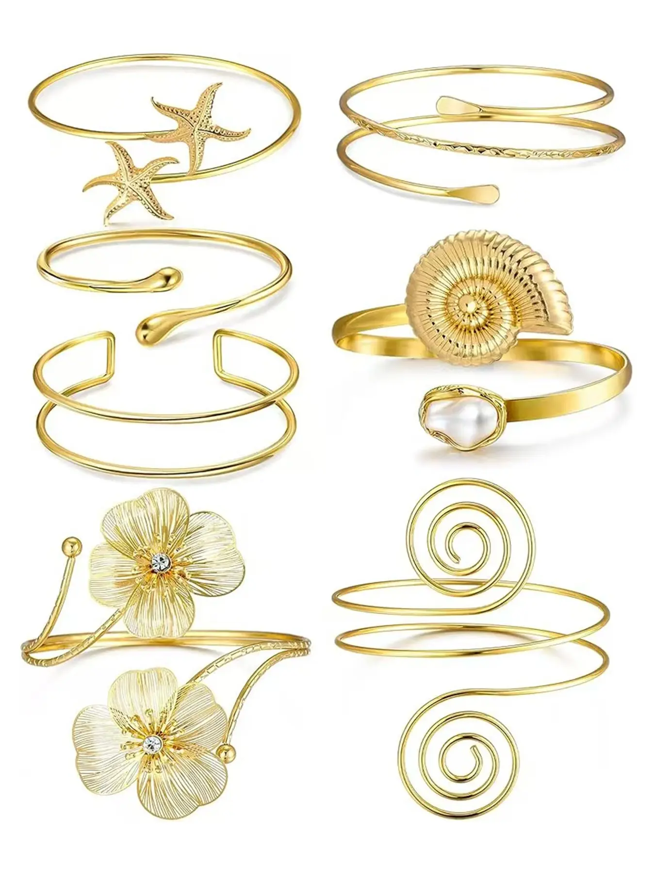 7PCS Gold Arm Cuff Bracelet for Women Statement Adjustable Upper Arm Cuffs Gold Bangle Band Armlet Cuff Bracelet set Stackable Jewelry Fashionable Jewelry Fashion Bracelet