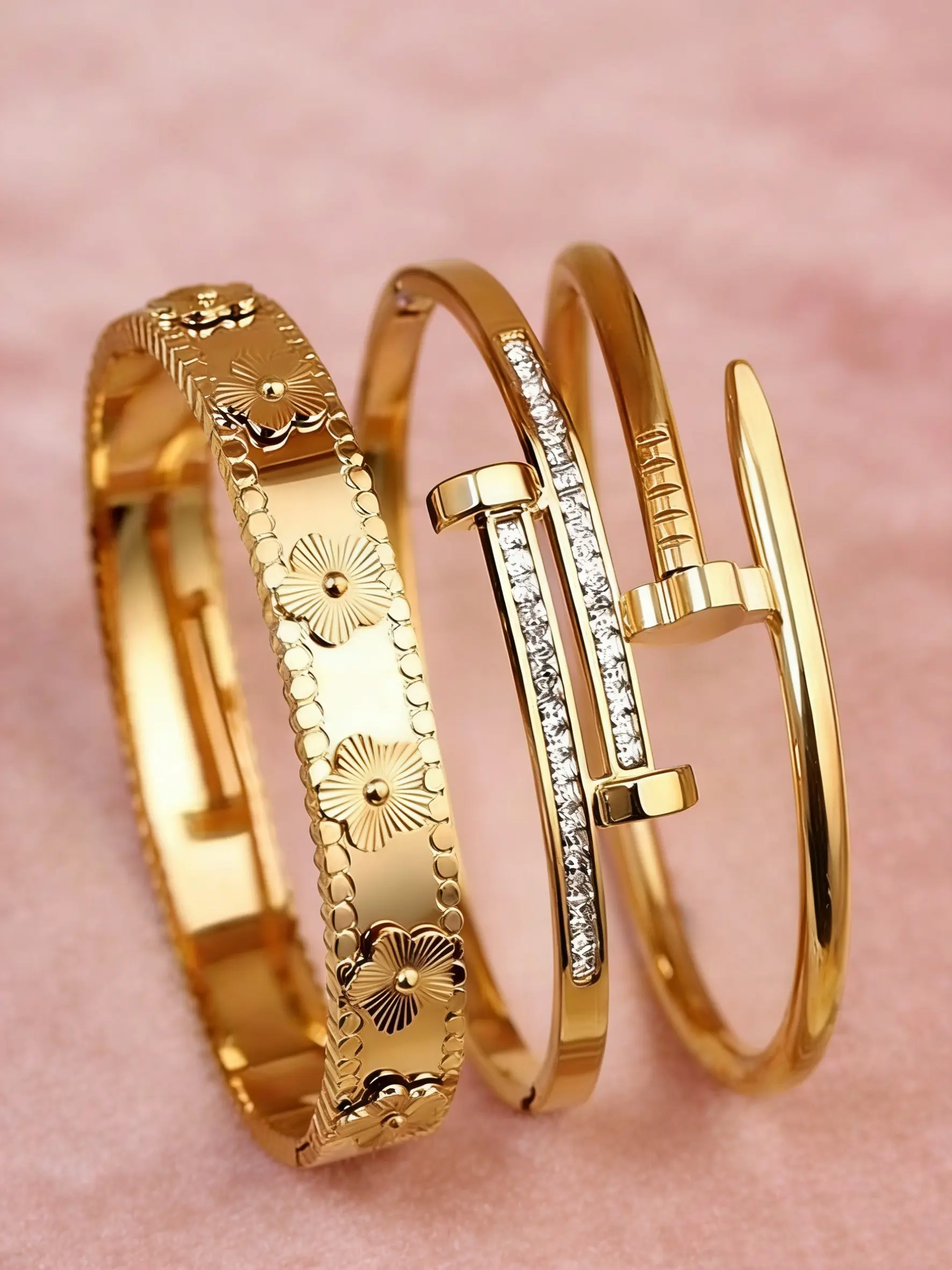Elegant Stainless Steel Women's Nail Bracelet Set, Bracelet Bundle, Trendy Stack Bangle, Stackable Bracelet, Four-Leaf Clover Design, Flower Design Bracelet, Perfect for Parties & Gifts, Valentine's Day Christmas New Year Gift Ideas, Bracelet Jewelry