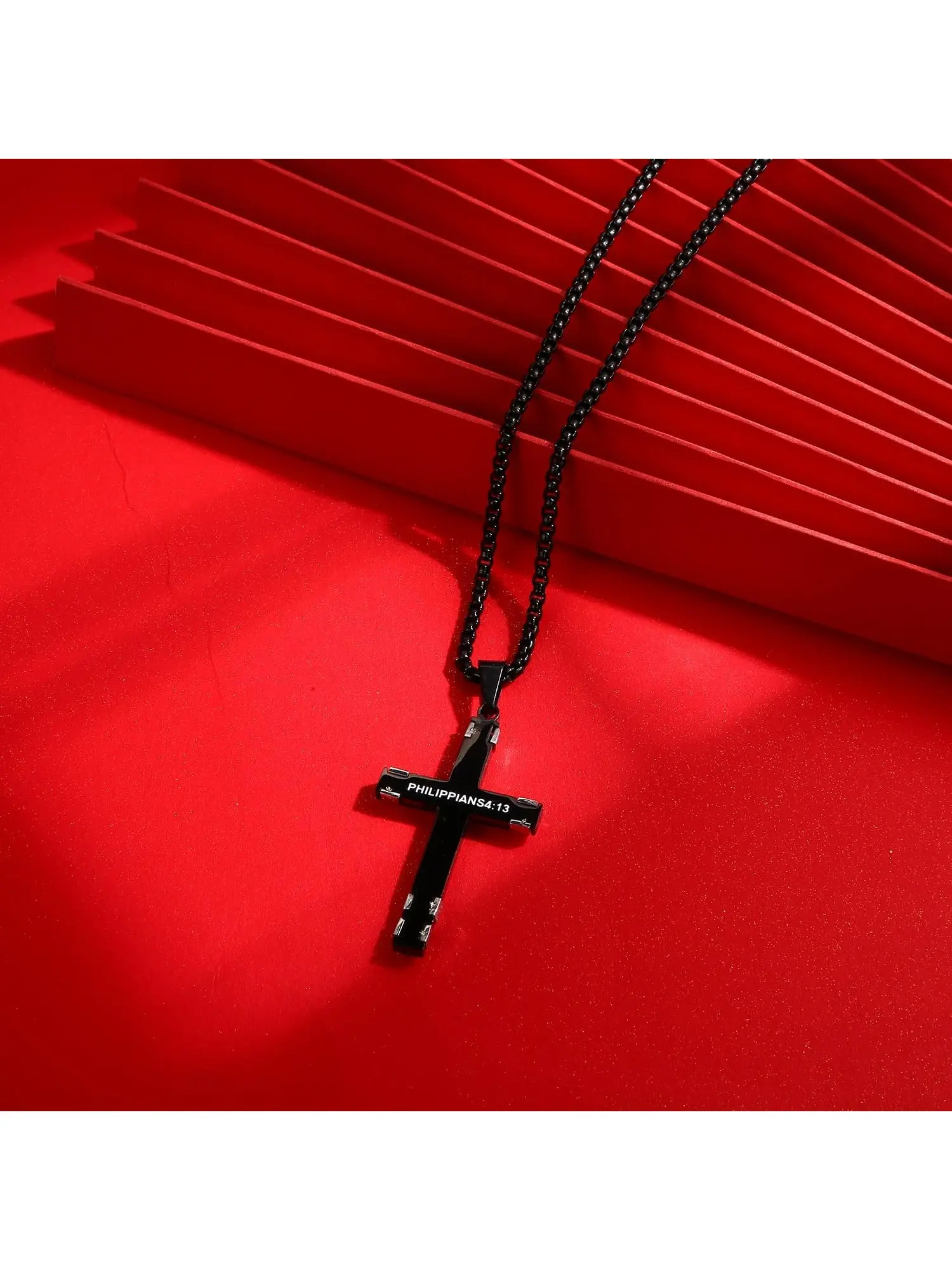 Men Waterproof Durable Stainless Steel Cross Crucifix Pendant Necklace, Religious Spiritual Jewelry Gift for Guys