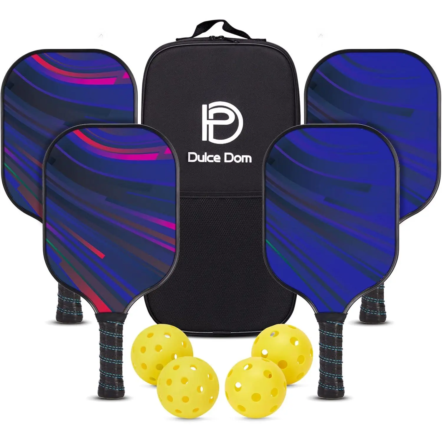 USAPA Approved Unisex Fiberglass Pickleball Paddles Set (2 or 4 Pack), Lightweight Comfort Grip Rackets with Protective Bag, 4 Indoor/Outdoor Pickleballs for Beginner Training & Holiday Gift, Set Pack, Sports, 4 Balls