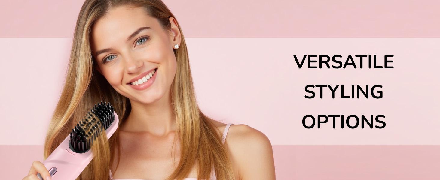 Go Brush Pro for Short Hair 2026 Hair Straightener Brush 300M Negative Ions,Portable Cordless Straightening Comb for Women,Fast Heating 4 Temps for Frizz-Free Smooth Hair Travel Gift Light Pink