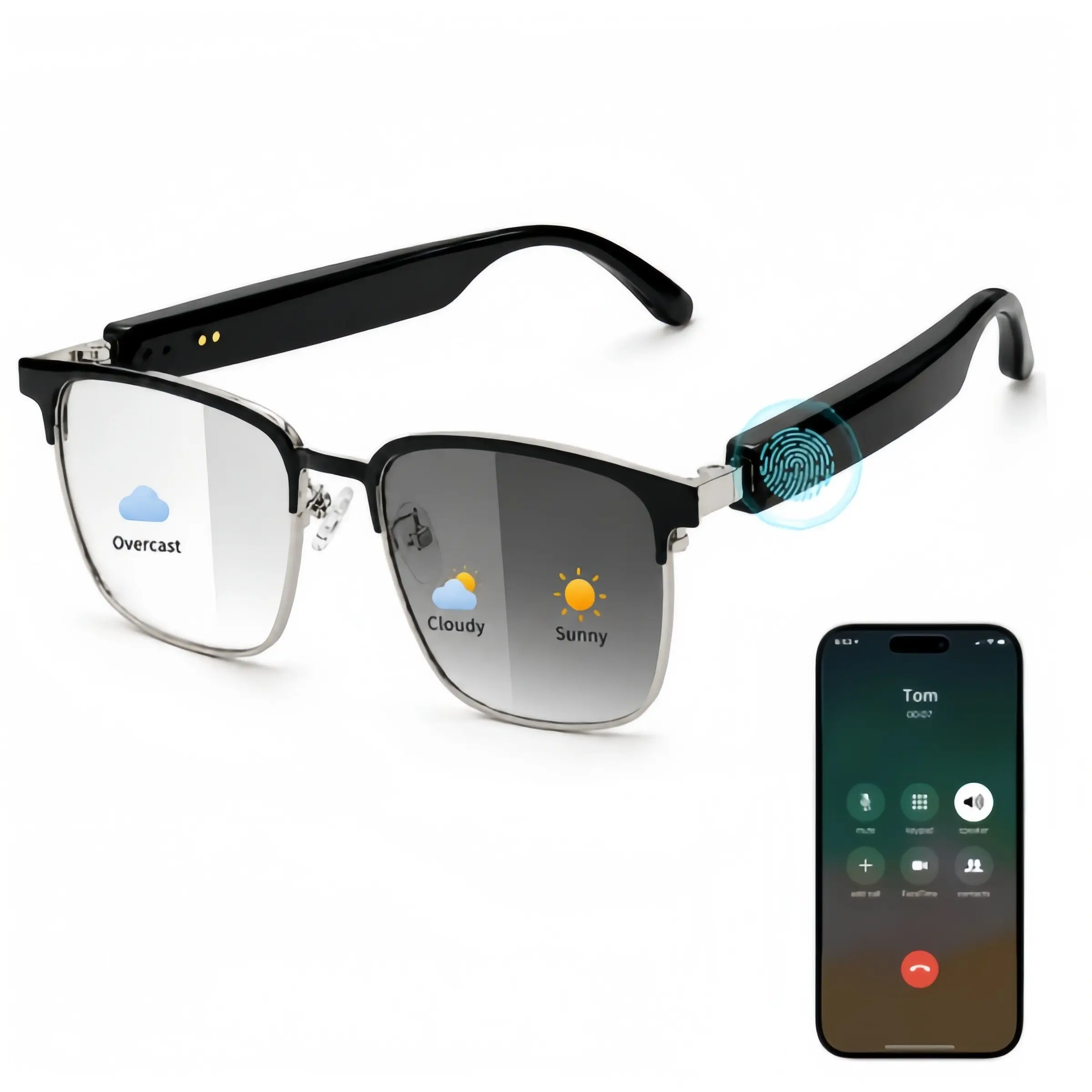 Bluetooth Smart Glasses with Photochromic Lenses, Open-Ear Speakers & Mic, Touch Control, Hands-Free Calling, Voice Assistant and UV400 Protection, Smart Audio Glasses, Wearable Tech Glasses