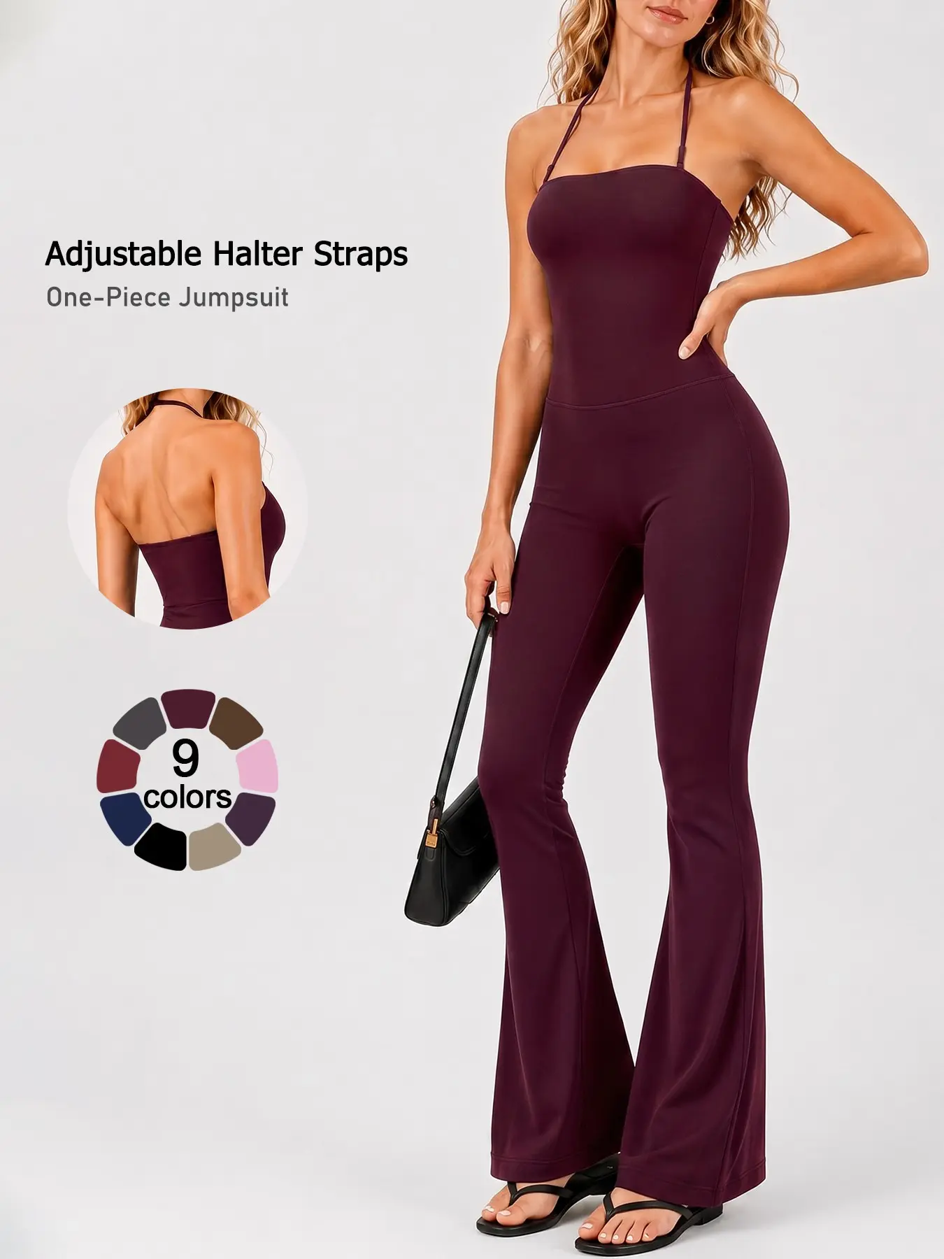 Women's Sleeveless Halter Sports Jumpsuit, Sleeveless Workout Jumpsuit, Yoga Workout Jumpsuits, Soft Nylon Spandex Fabric Yoga Jumpsuit Suitable for Daily Wear Outdoor Training and Fitness Wide Leg Pants Four Seasons Casual Jumpsuit