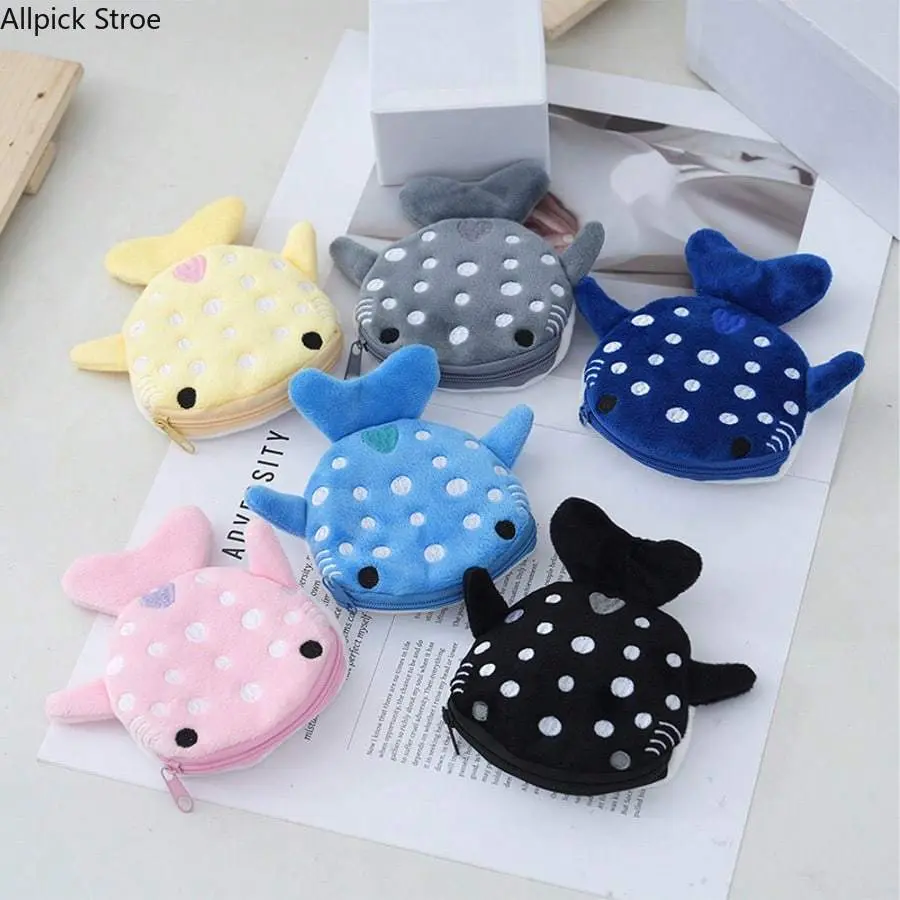 Whale & Shark Plush Coin Purse – Cute Cartoon Zipper Wallet Keychain Pouch, Mini Fashion Bag Accessory Pendant for Women & Girls, Birthday Gift Idea