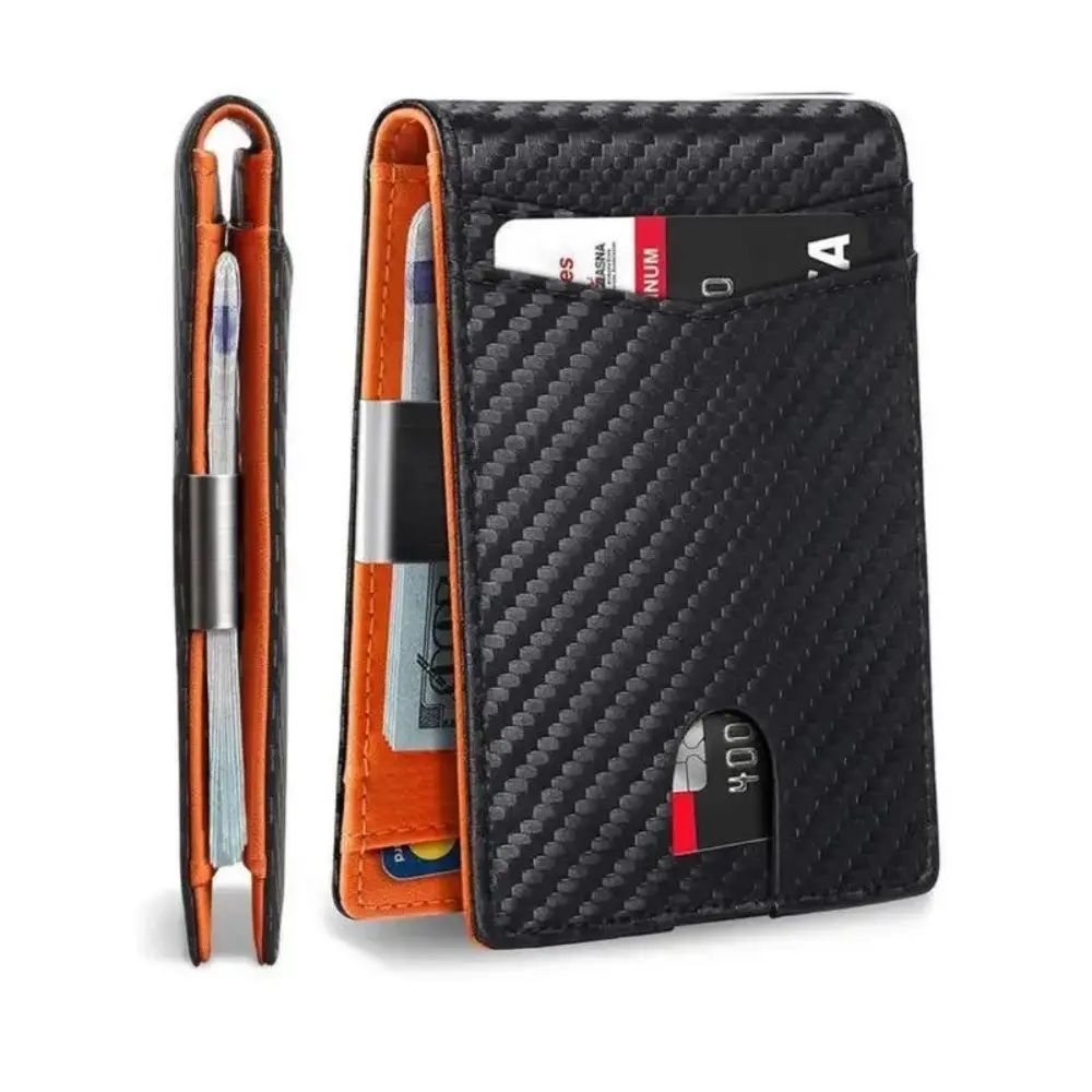 Carbon Fiber Slim Wallet for Men, Bifold Front Pocket Card Holder with RFID Blocking and Money Clip, Stylish Wallet, Mens Wallet