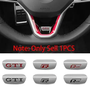 1Pcs 3D Metal For Volkswagen VW R Rline GTI Polo Golf Passat Jetta Arteon Tiguan Touareg Scirocco CC Amarok Caravelle Car Interior Steering Wheel Emblem Badge Logo Sticker Modification Auto Accessories