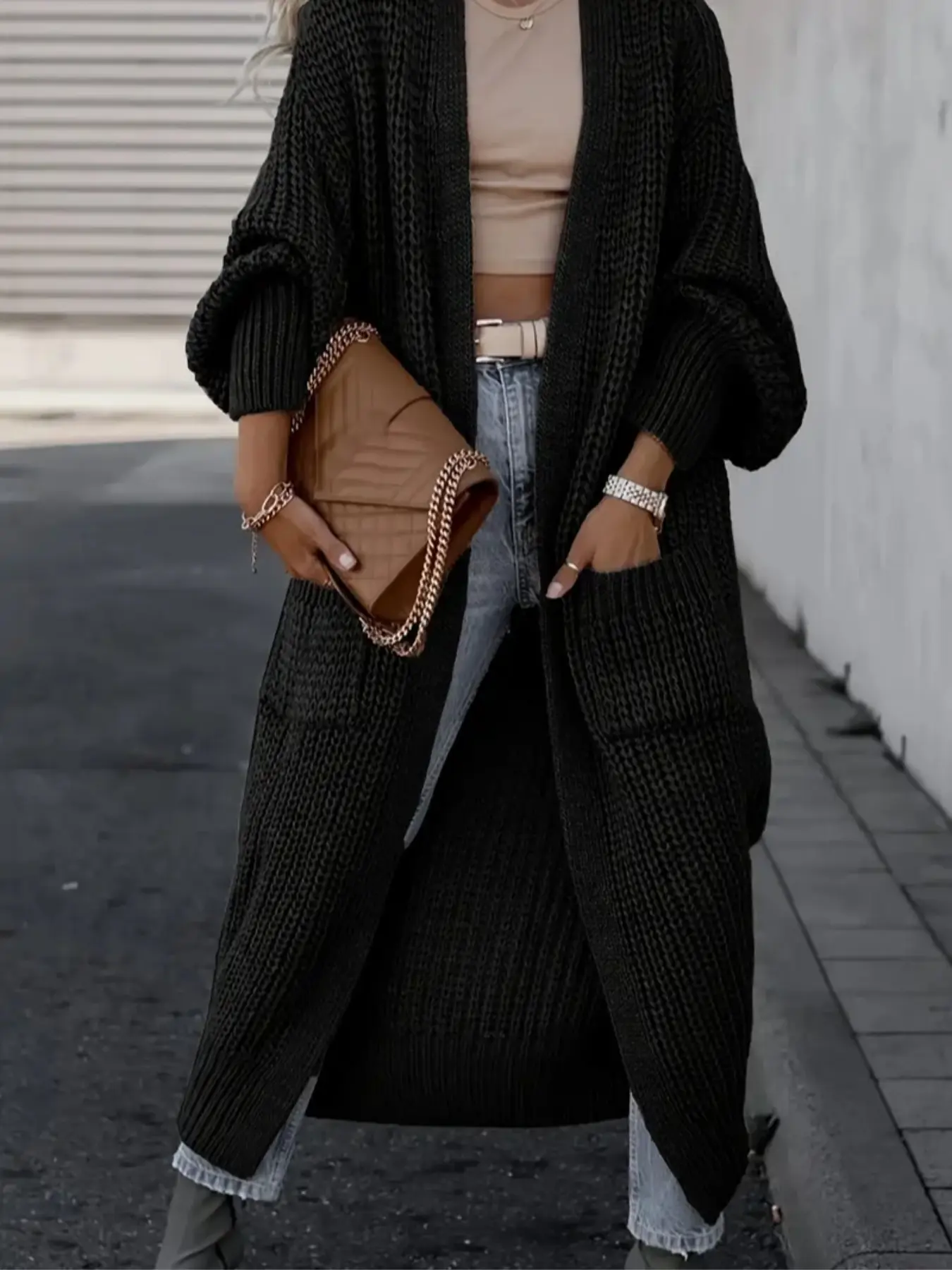 Plus Size Women's Ribbed Texture Off-Shoulder Long Sweater, Casual Fall & Winter Outerwear, Comfortable Basic Plain Long Sleeve Top