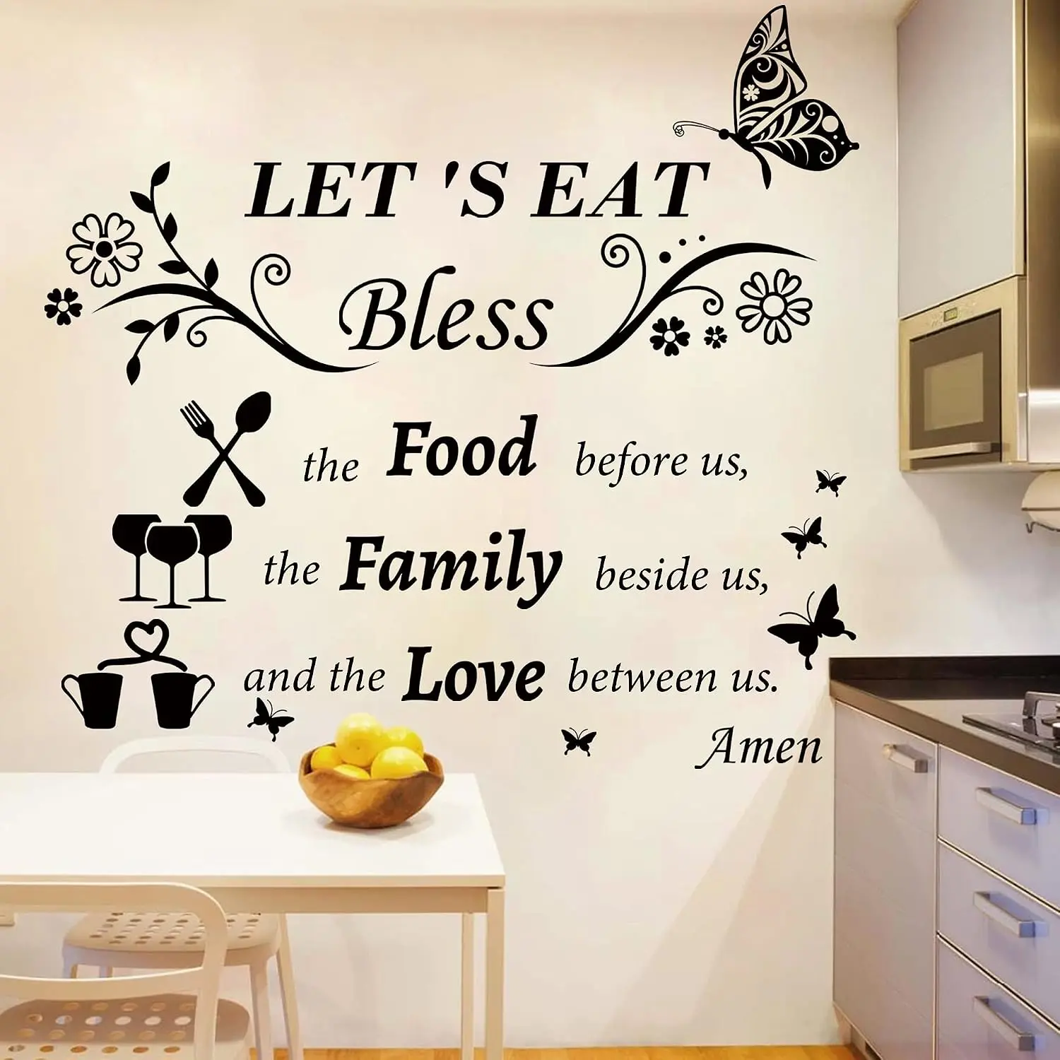 Kitchen Wall  Dinner Meal Prayer Wall Stickers Vinyl Kitchen Quotes Wall Decal Let's Eat Bless The  Before  Sign Saying Stickers for Dinning Room  Restaurant
