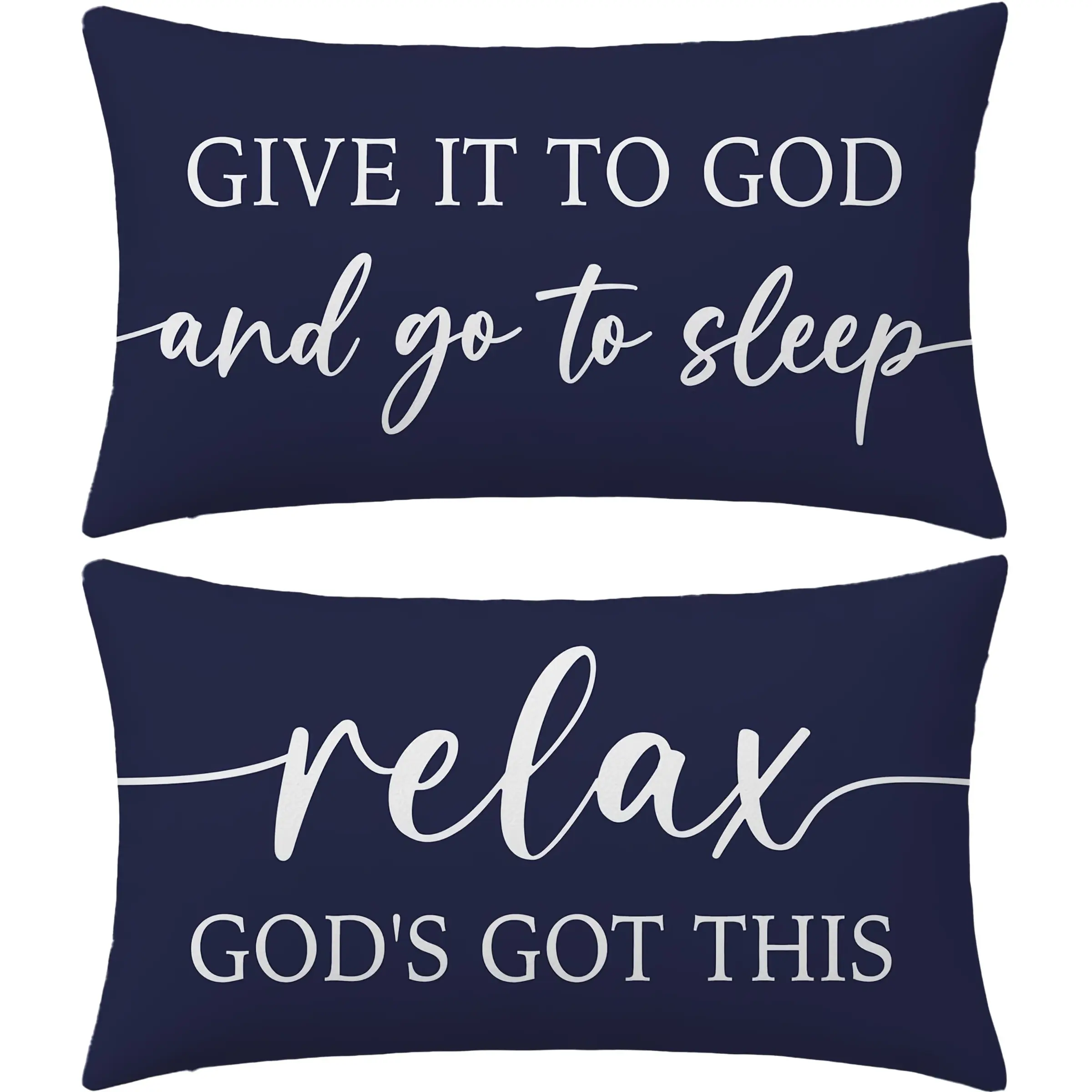 2pcs, Blue Themed Lumbar Throw Pillow Covers, "GIVE IT TO GOD and go to sleep" &"relax GOD'S GOT THIS" Text Designs, Suitable for Living Room, Bedroom, Sofa and Bed Decoration, Single Sided Printing, No Pillow Core