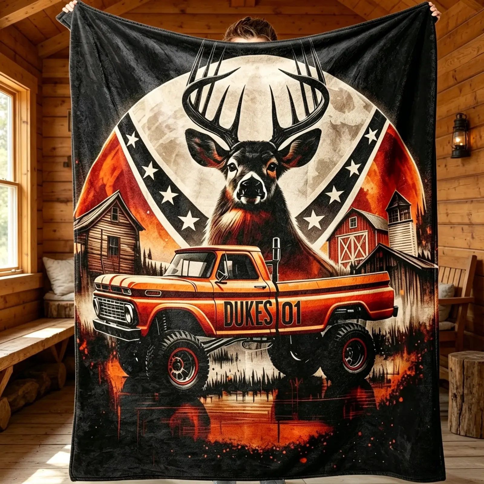 Flag Deer Pattern Flannel Blanket Soft Warm Cozy Lightweight AC Throw Blanket Kids Adults Sofa Bed Bedroom Living Room Office Travel Camping Home Decor All Season Use Gift Birthday Christmas Viral Blanket Nature Wildlife Print