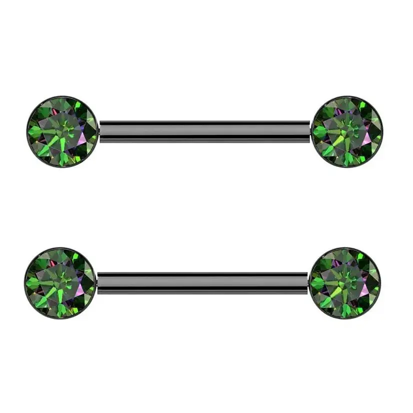 Black PVD Bezel Black Aurora CZ Threadless Titanium Nipple Barbells