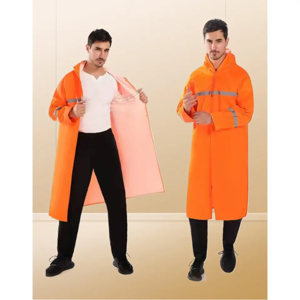 Unisex Long Coat with Reflective Strips, Heavy Rainfall-Resistant Waterproof Fabric Raincoat for Construction Site Outdoor Labor Protection