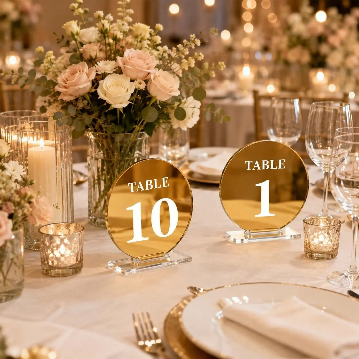 Acrylic Wedding Table Numbers 1-10, Round Mirror, Elegant Seat Markers, Party Decorations, Anniversary Events, Activity Center