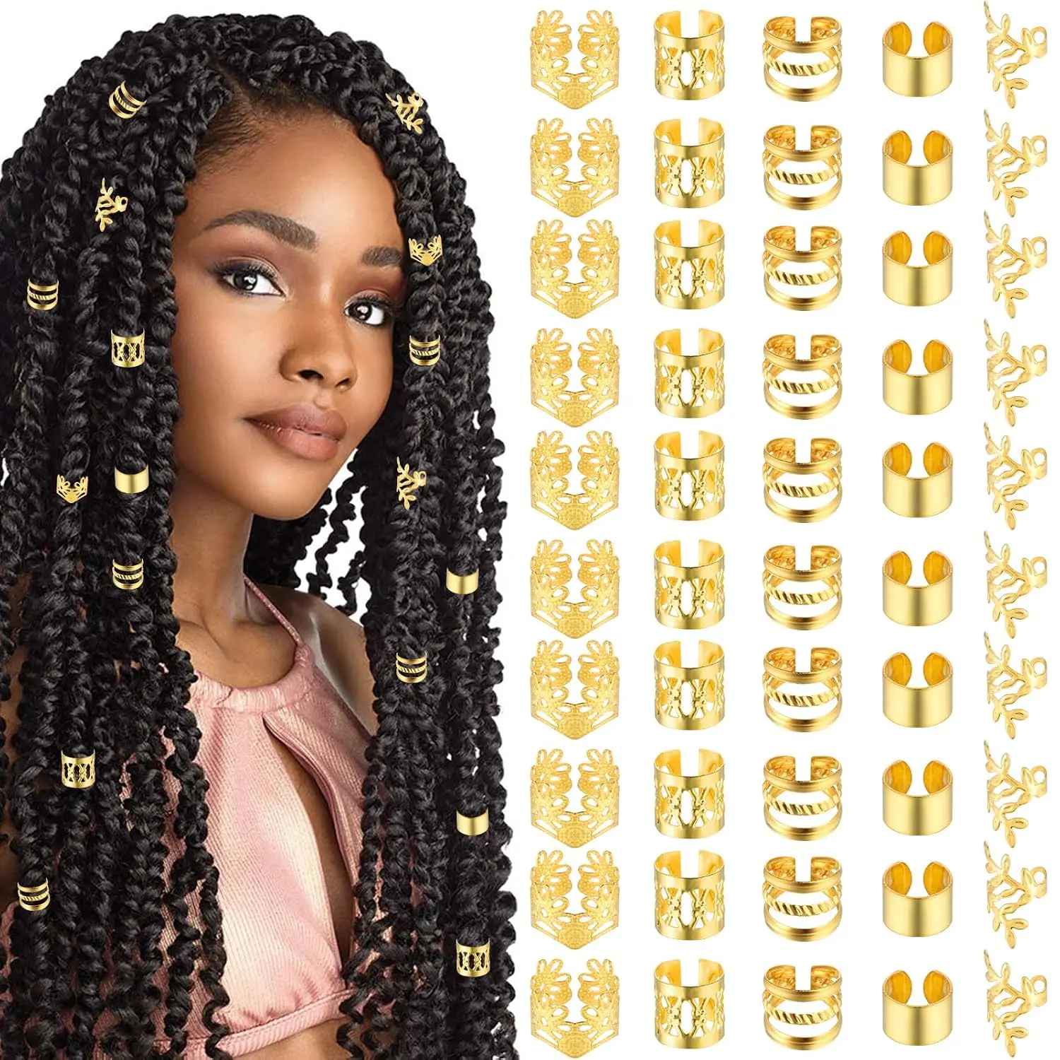 50 count  Hair  for Braids Accessories Loc  for Hair Dreadlocks Adjustable Hair Rings Hair Cuff Hair Charms Braid  Hair Beads Decorations for Men Women