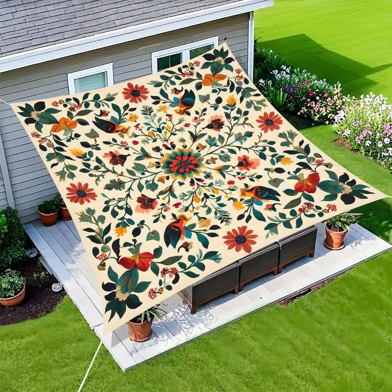 1 piece QD-VIVIOS - Bohemian Floral Awning - Awning, Lightweight Polyester, Suitable for Beach, Camping, Garden, Picnic - Outdoor Adventure Shade (Pole not included)
