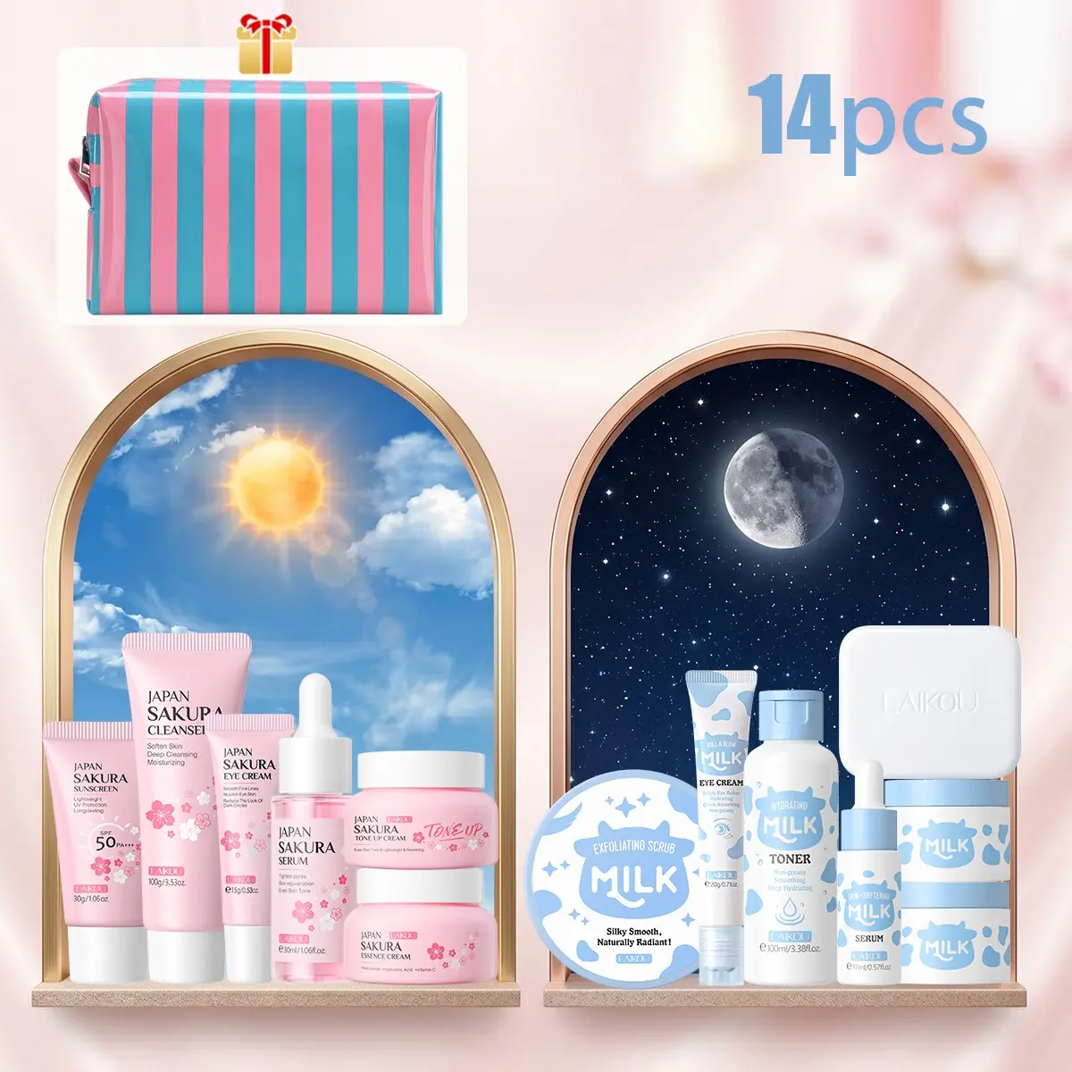 Sakura & Milk Skincare Set for Teens 8-15, Selfcare Set, Day & Night Skincare Set, Moisturizing Milk Skin Care for Teens, Face Care Set, Birthday Gifts, Christmas Gift, Travel-Friendly Daily Facial Skincare Routine