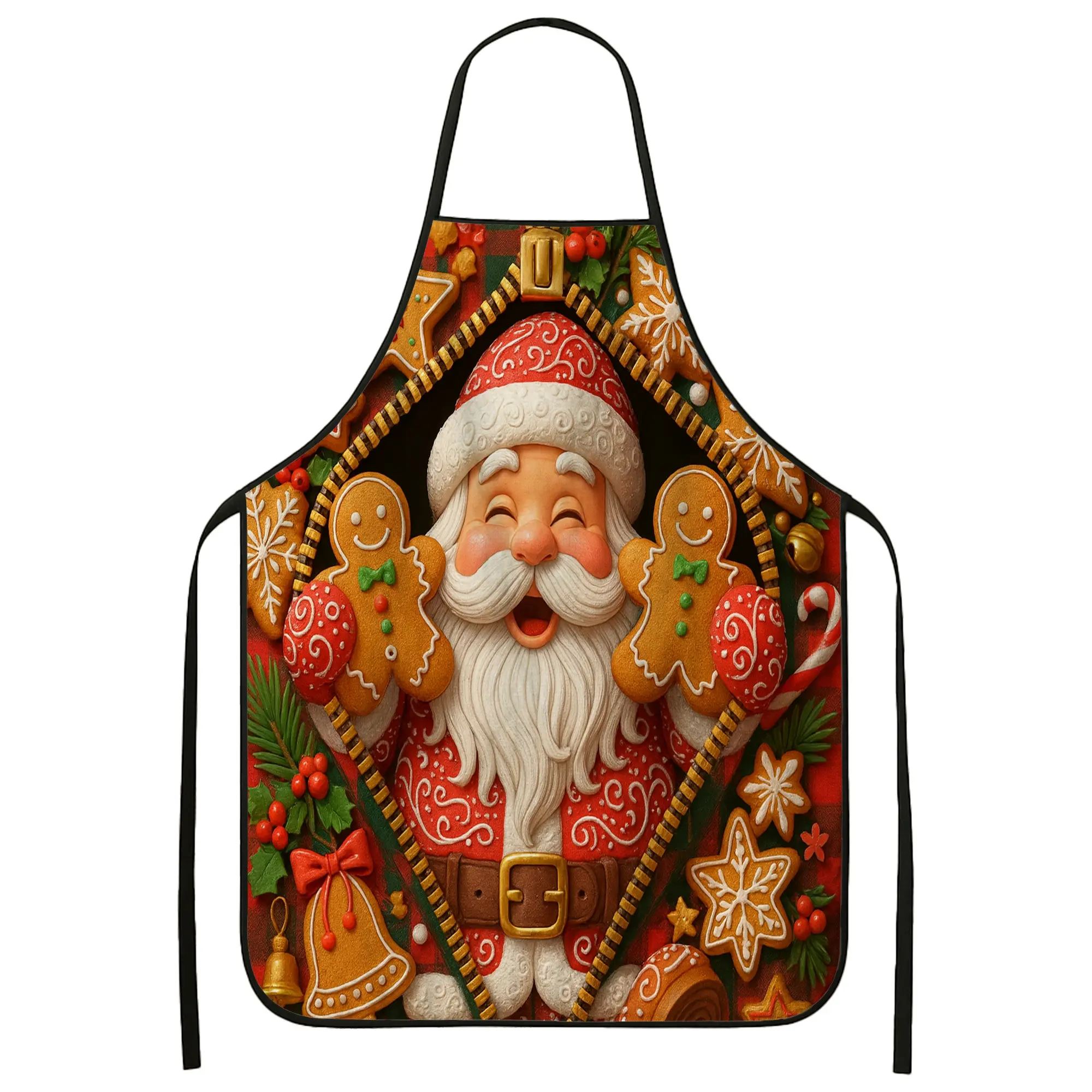 Christmas Santa Apron for Cooking, Vintage Holiday Gingerbread Design Kitchen Adults Apron, Festive Merry Decor Washable Apron for Baking BBQ Gardening Chef Work