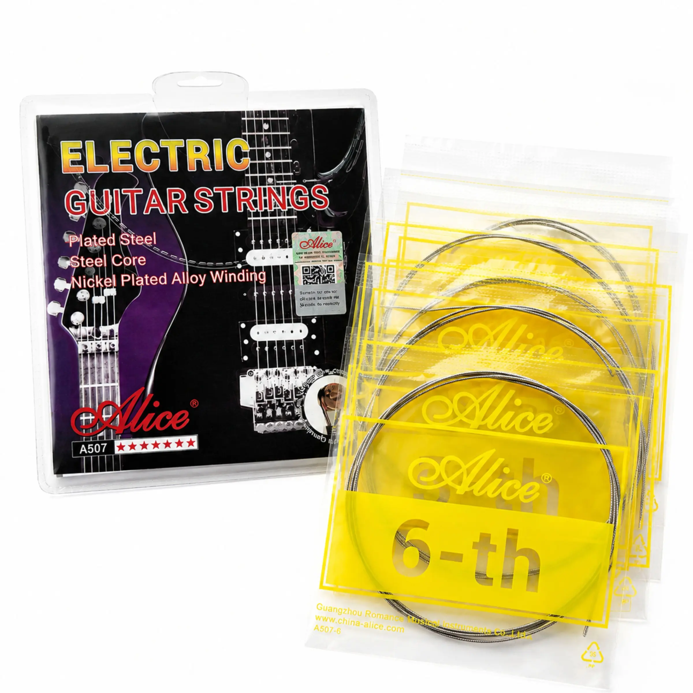 Electric Guitar Strings, Coated Nickel-Plated Wound Replacement String Set, Rust-Proof, 6-String Full Set, A507