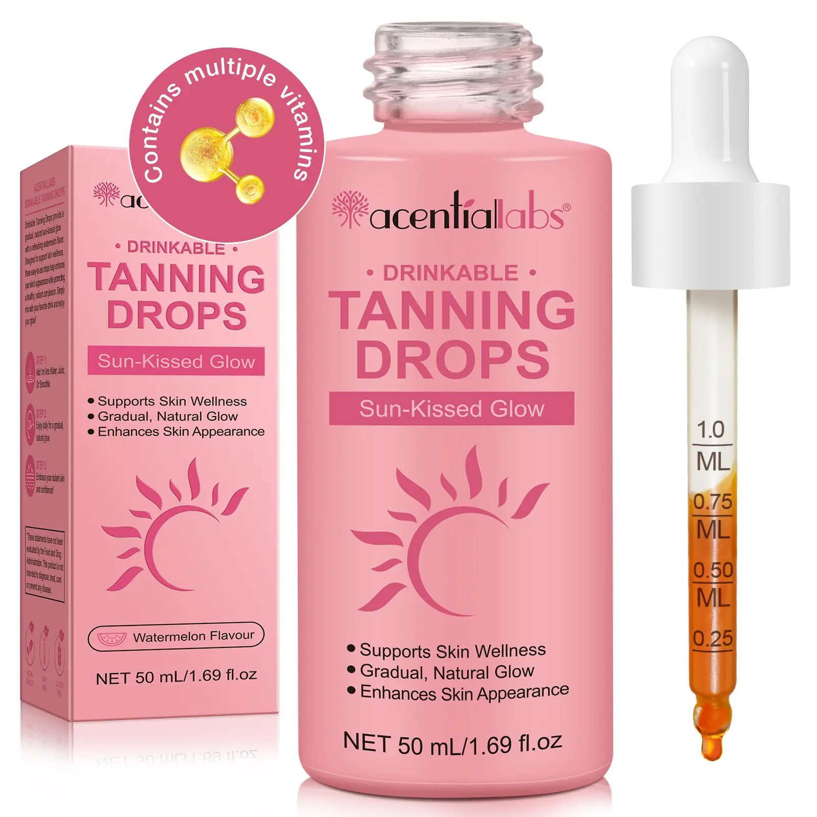 Acentiallabs Body Bronzer Liquid 50ML, Moisturizing Sunless Tan, Vitamin-Rich Formula, Enhances Skin Tone, Healthy Glow, Ideal for All Skin Types, Moisturizing Bronzing Drops