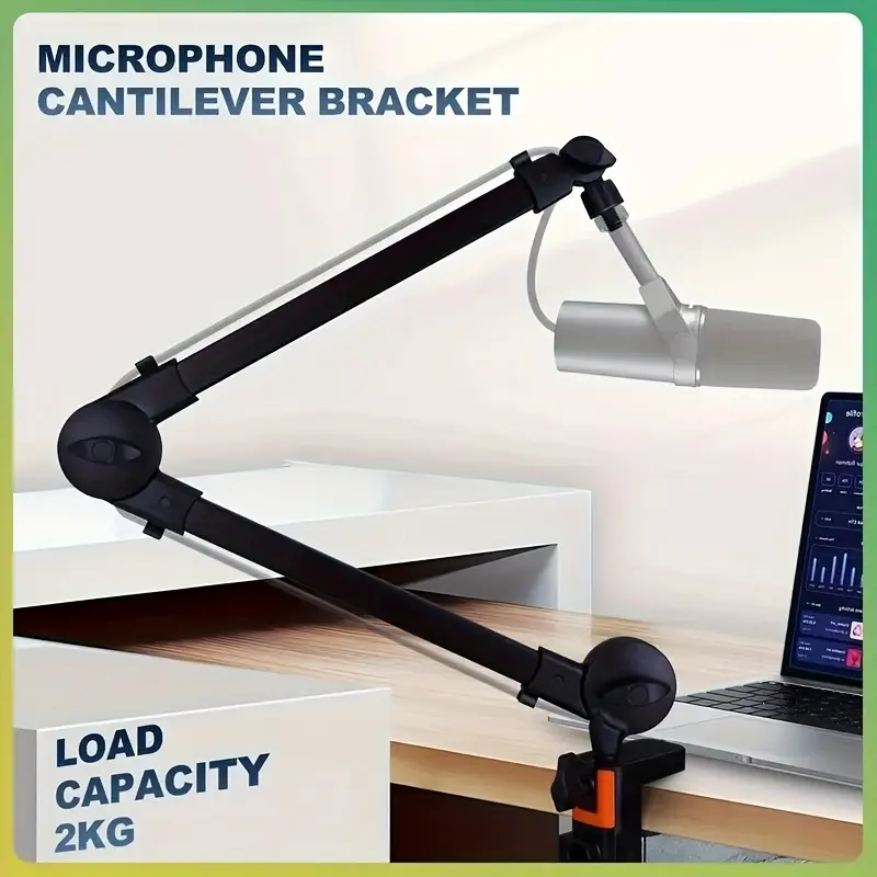 Microphone cantilever microphone stand, adjustable suspension rod scissor arm stand, with microphone clip stand and heavy-duty clip, suitable for streaming Podcasting podcast recording studios