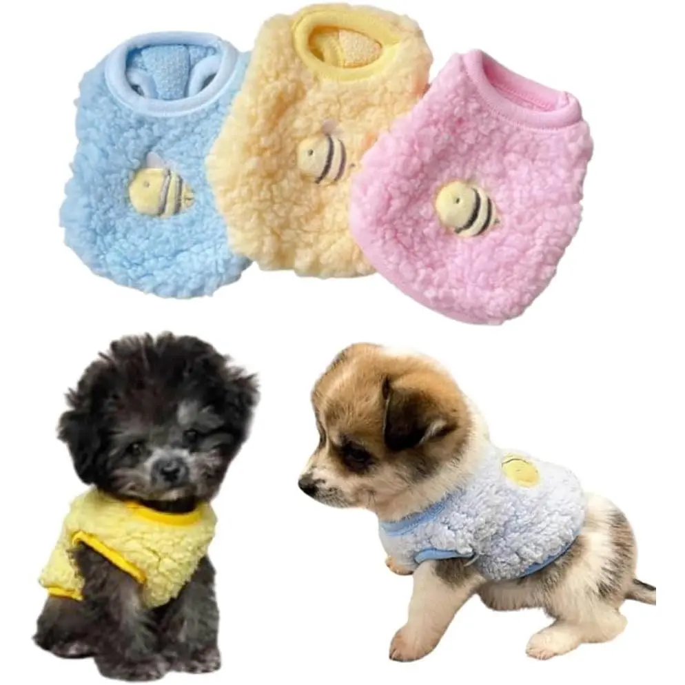 3 Pack XXXS Dogs Sweater Fleece Teacup Dog Clothes for Chihuahua Yorkie Poodle Fall Winter Small Puppy Sweatshirt Warm Cat Kitten Outfit Mini Pet Doggy Clothing (3 Pcs Bee, 3XS(Under 1lbs))