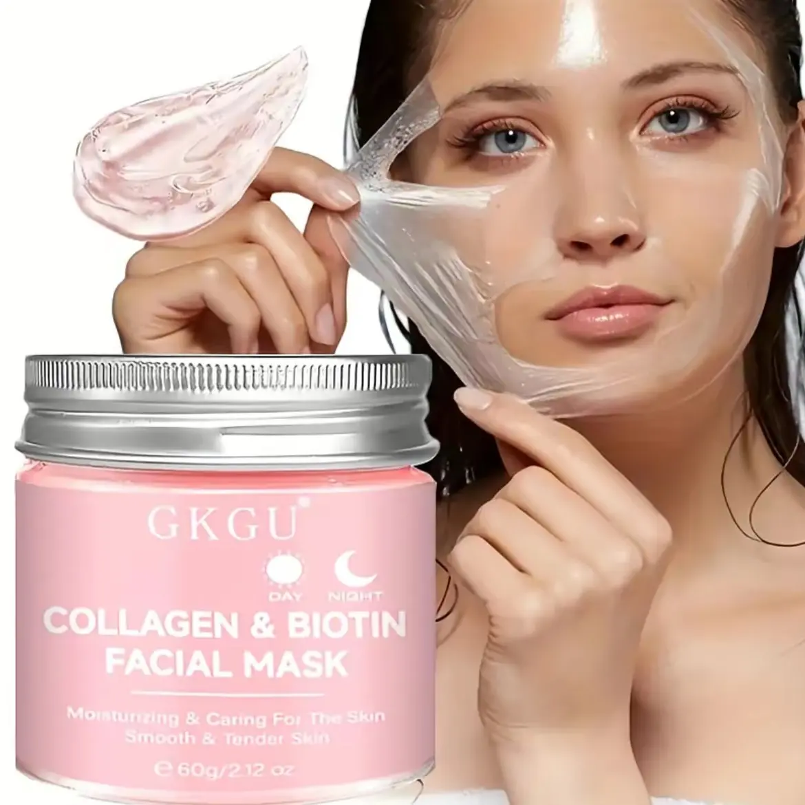 GKGU Collagen & Biotin Facial Mask - Hypoallergenic, Moisturizer, Moisturizing & Antioxidant Rich, Daily & Night Use, Smooth Texture, Soft and Hydrating, Non-Greasy Formula, Cosmetic, Ideal for Your Skincare Routine, Hydrating Face Mask
