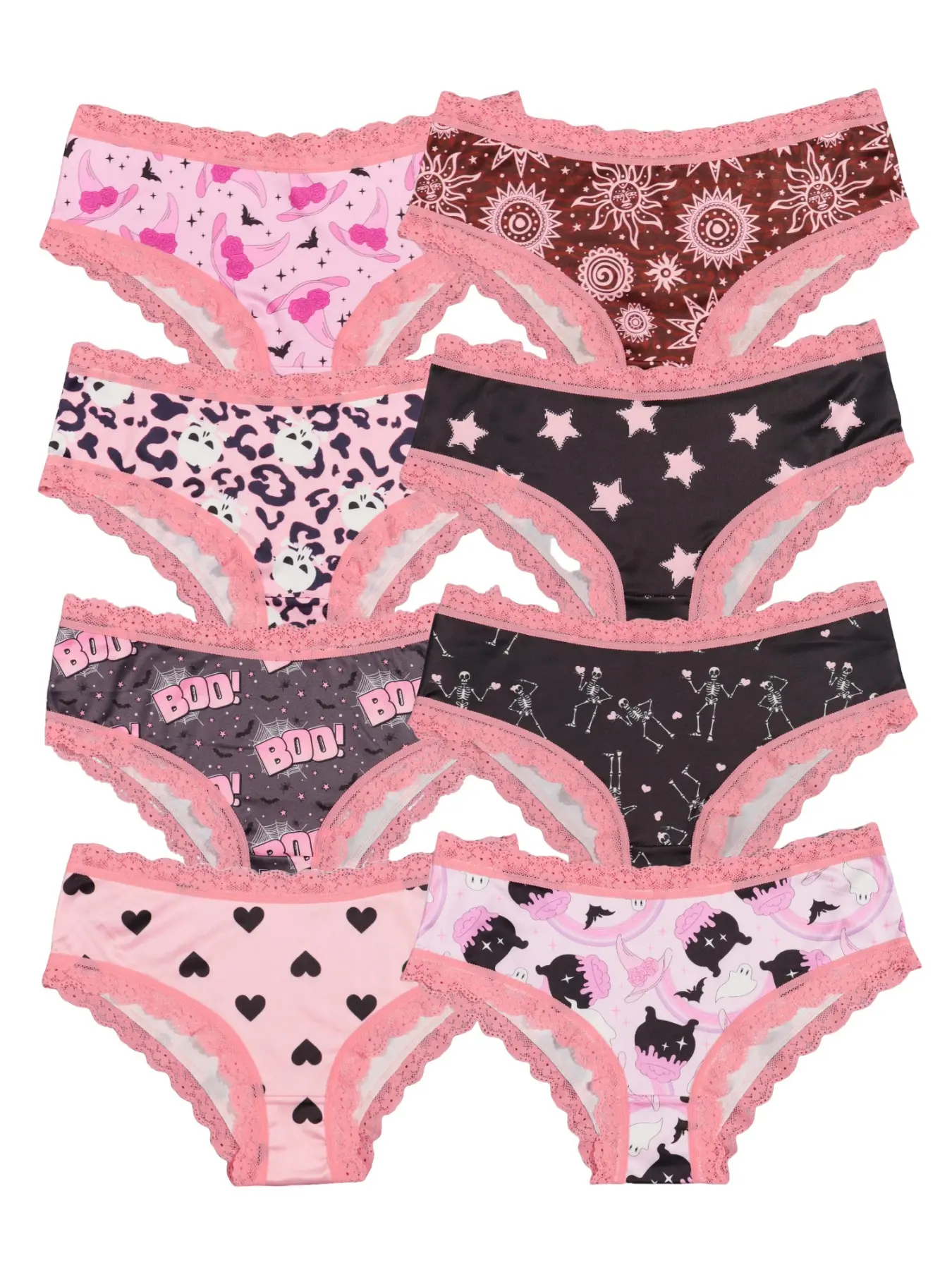 8-Pack Women's Fashion Printed Underwear Set, Lace Trim, Seamless Crotch Design, Elastic Waistband, Slim-Fitting, All Seasons, Sexy Style, Lace Trim Knickers, Lace Trim Panty, Fitted Panties