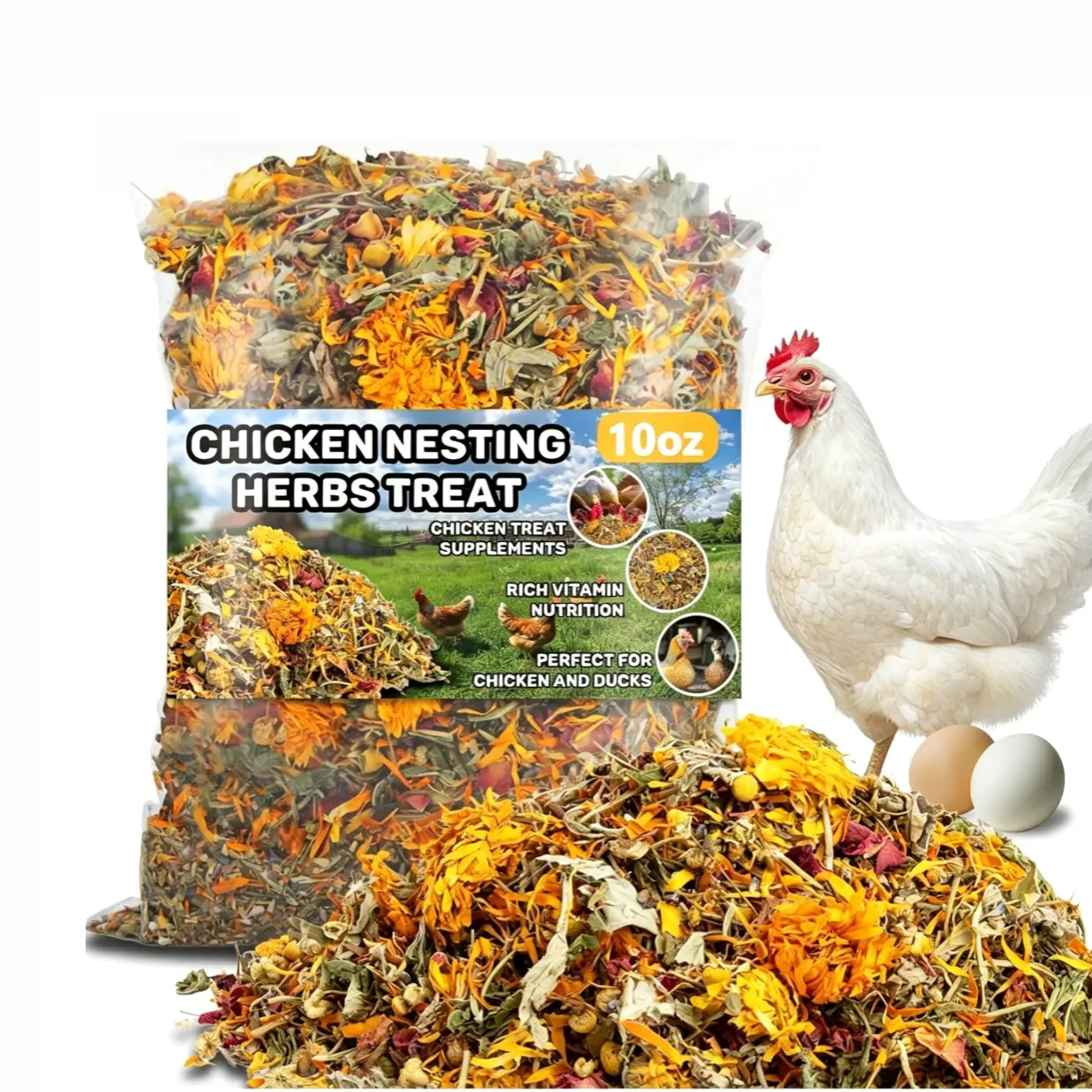 10oz Vacuum Packed Dried Chicken Nesting Herbs, Coop Bedding Feed Supplement to Boost Egg Quality for Laying Hens