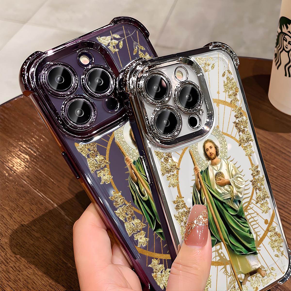 St. Jude Pattern Phone Case , Electroplated Cover with Airbag Shockproof Soft TPU Cover for iPhone X 11 12 13 14 15 16 17 Pro Max Plus Air San Judas