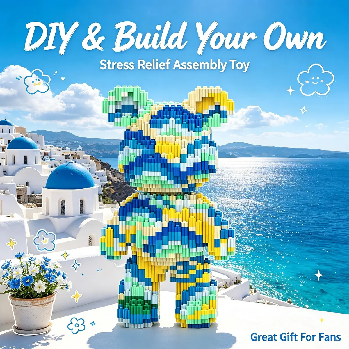 Blue Bay Lucky Bear 3D Puzzle Block Decor, Ideal for Home Office Shelves, Party Decor, Gift for Holidays, Handmade Craft, Lightweight Statue