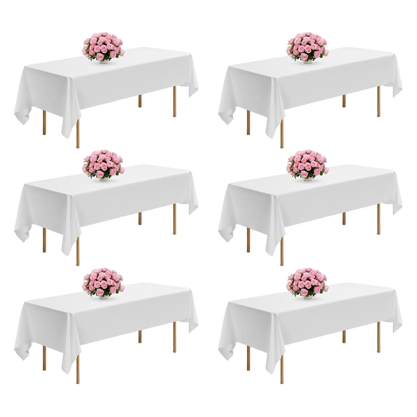 VEVOR White Tablecloths for Rectangle Tables, 6 Pack, 60 x 102 Inches, Reusable and Machine Washable Table Clothes, Wrinkle-Resistant Polyester Fabric Table Covers for Wedding, Party, Banquet