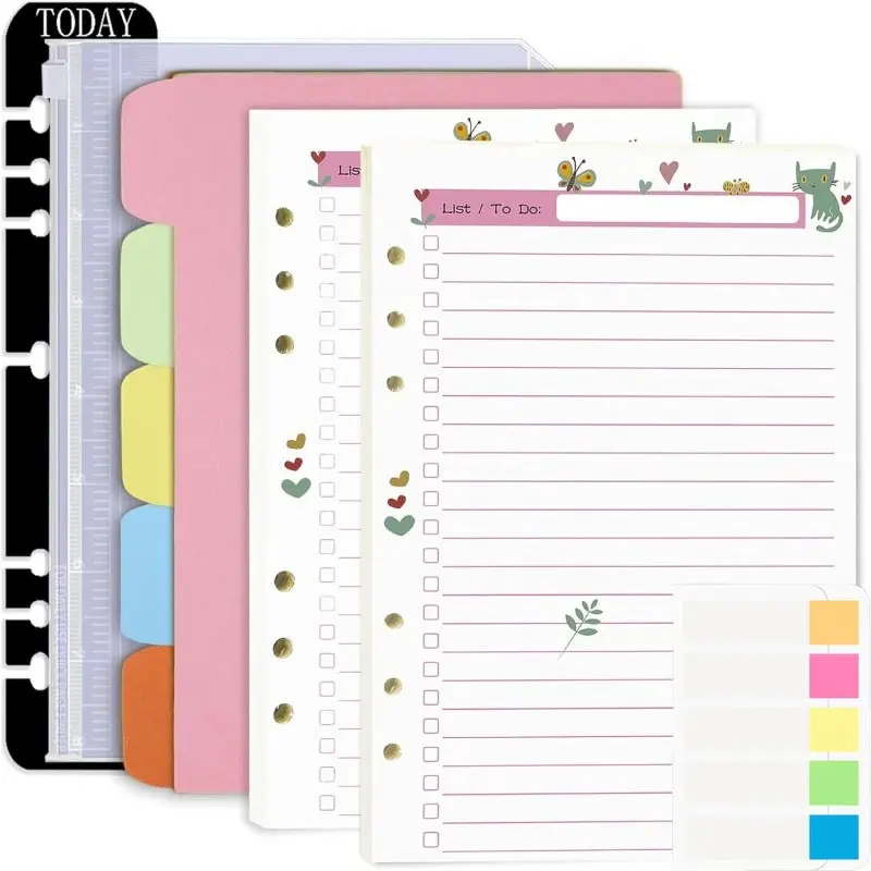A5 Planner Notebook with To-Do Inserts, 90 Pages, 6-Ring Binder, Includes Dividers, Zip Bag, Ruler, Index Tags, Double-Sided, 5.5 X 8.3 Inches
