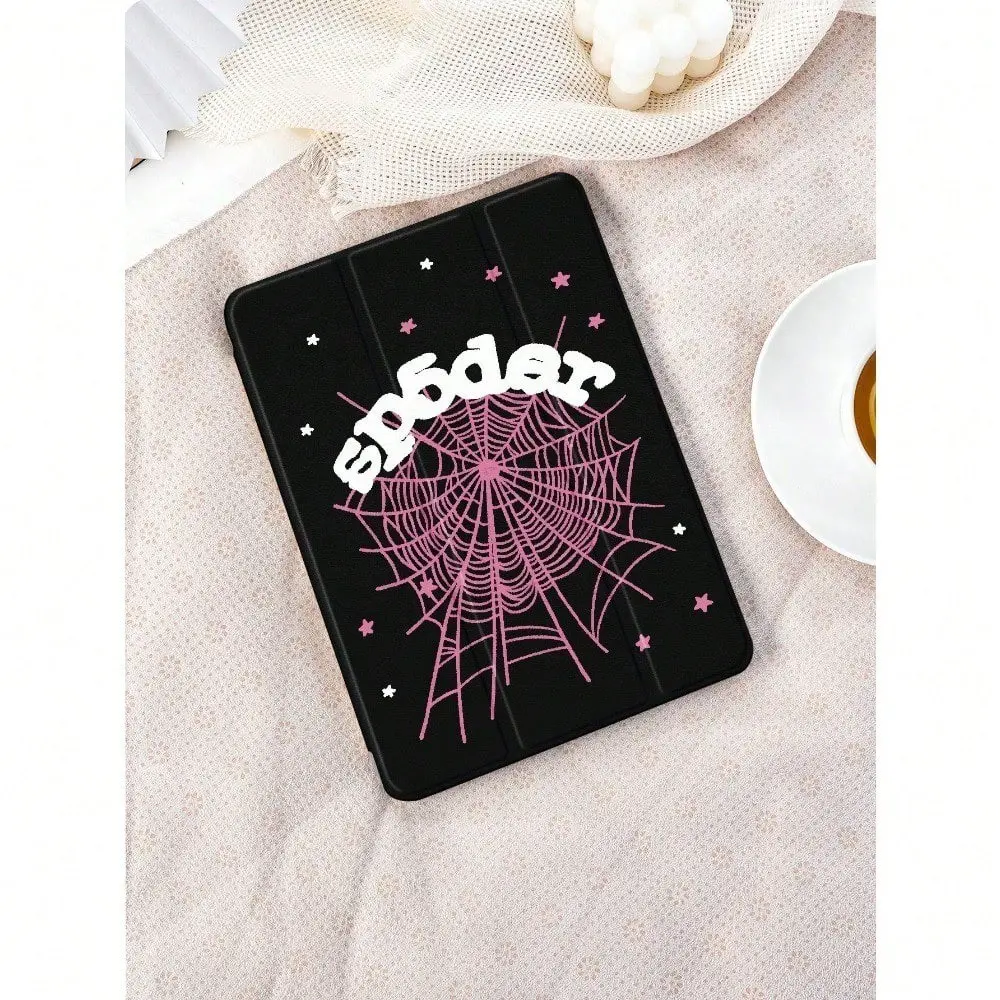 Spider Web Stars Protective iPad Case, Three-Fold Stand Transparent Anti-Drop Back Cover with Pen Slot, Fits iPad 10/9/8 Generation