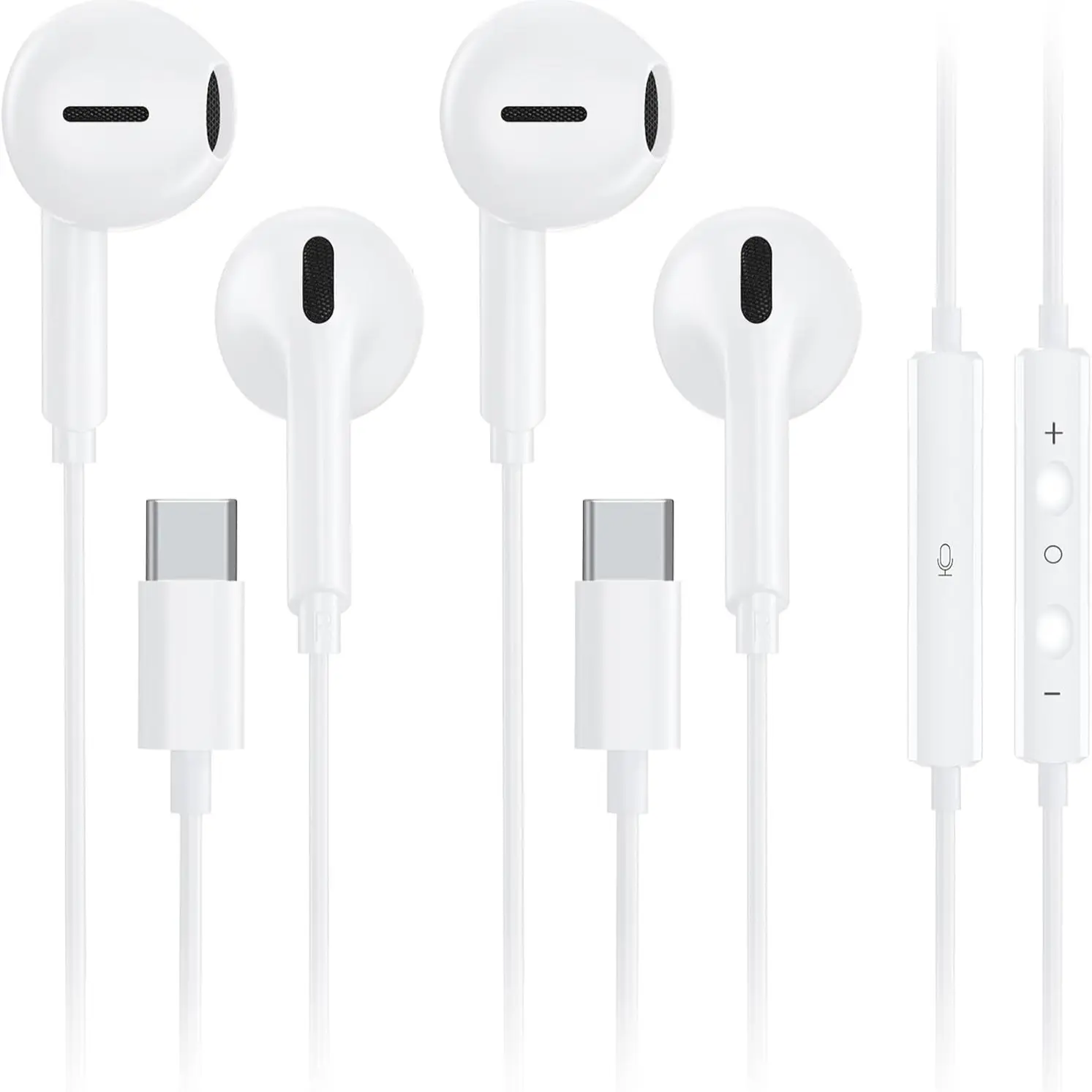 2-Pack USB-C Headphones for iPhone 17/16/15, Wired USB-C Earbuds with Mic and Remote, Noise Cancellation, Compatible with Multiple Devices