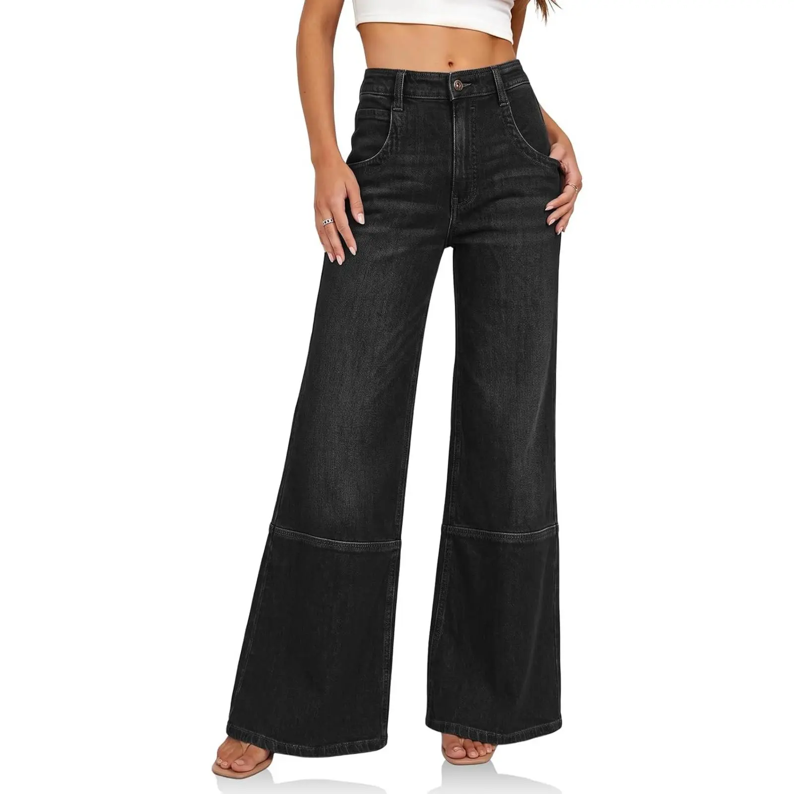 Cicy Bell Womens Bell Bottom Jeans High Waisted Flared Denim Pants | Wide Leg, Baggy, Work Office, Casual Trendy, Loose Fit, Seam Front Jeans With Side Pockets