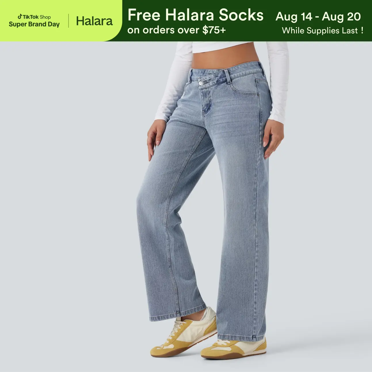 【Creator‘s Pick】Halara Flex Asymmetric Low Rise Straight Leg Casual Jeans with Pockets#TikTokShopSpringGlowUp