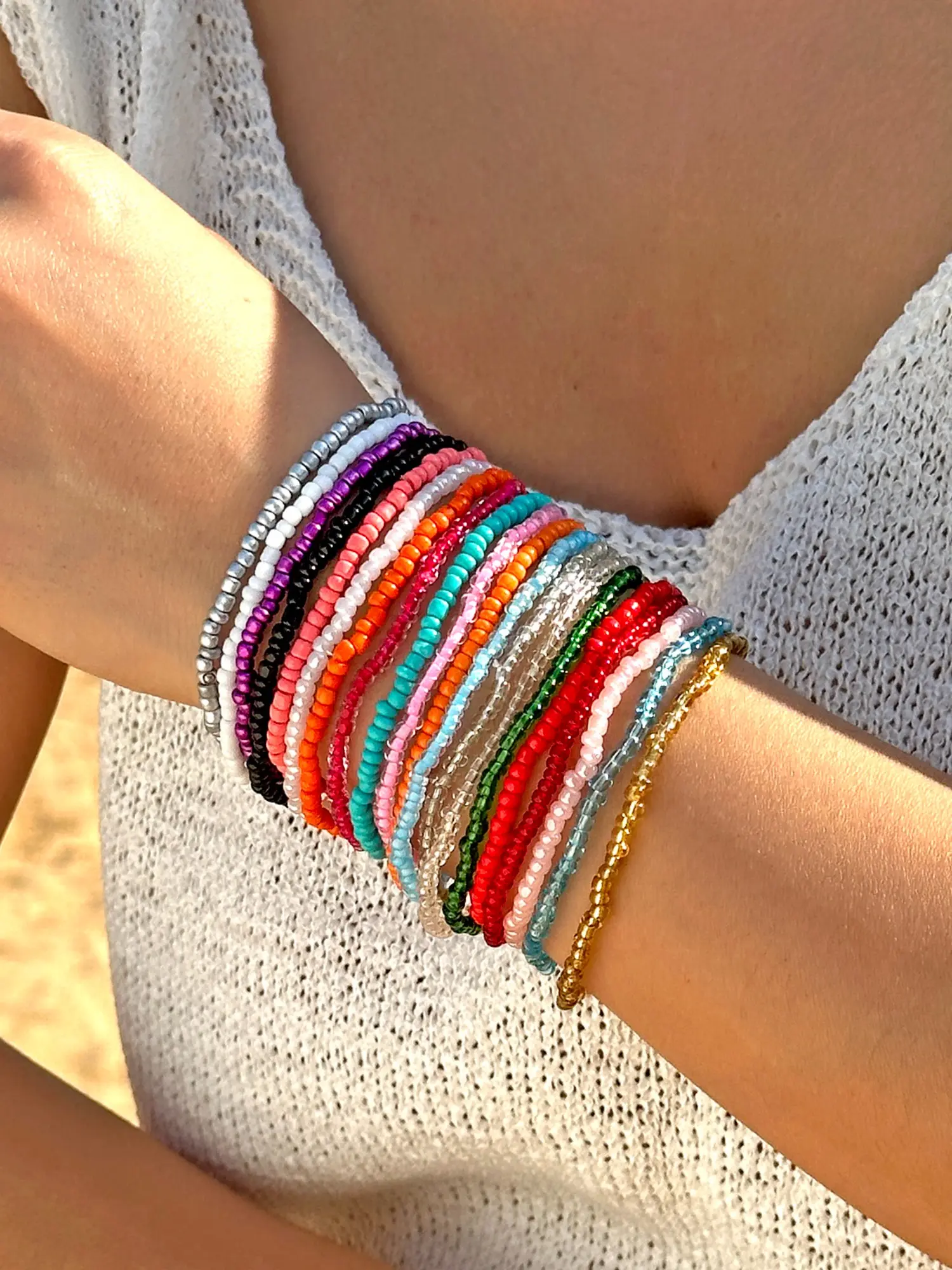 16-Piece Boho Beach Summer Multicolor Beaded Bracelet Set, Vibrant Dabang Style, Perfect for Casual Wear, Trendy Accessory Collection, Matching Bracelets, Bracelet Stack