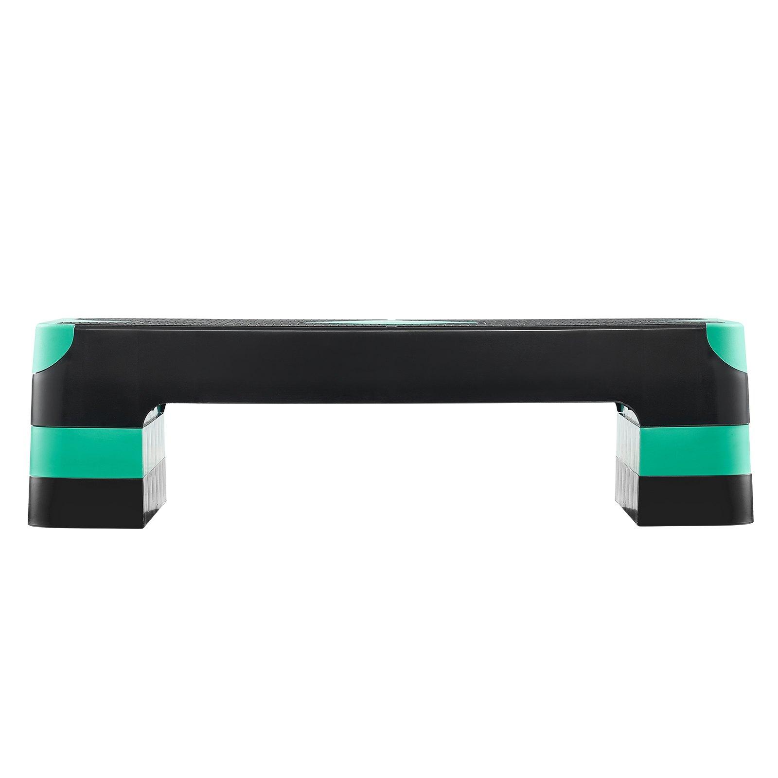 VEVOR Aerobic Exercise Step Platform, 28-Inch Workout Aerobic Stepper, Height Adjustable Fitness Training Step Deck Trainer with 4 Risers, Non-Slip Surface Bench for Home Gym Cardio Strength, Green