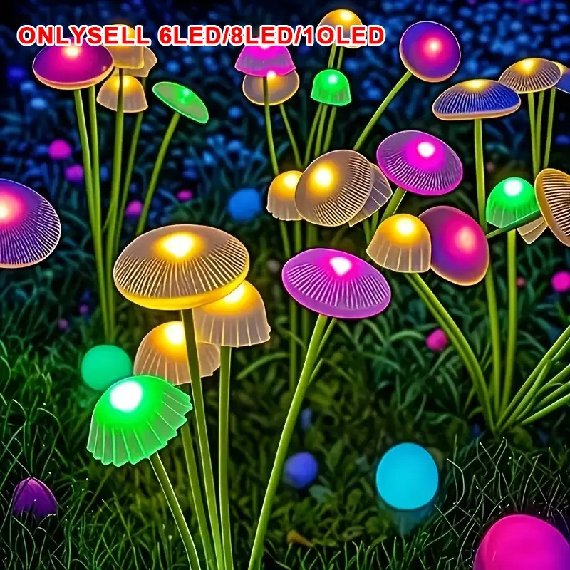 Solar Jellyfish Mushroom Lights, Available in 6/8/10 Leds, with 2 Flashing Modes, Perfect for Yard And Lawn Decoration | Outdoor Solar Garden Lights Suitable for Decorating Yards, Streets, And Party Trees, Festive Decorations, Garden Decorative Lighting