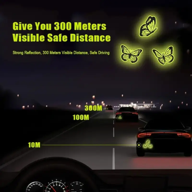 3 Piece Set Beautiful Butterfly Car Reflective PVC Stickers, Night Safety Warning Signs, Waterproof Decorative Decals for Cars and Helmets