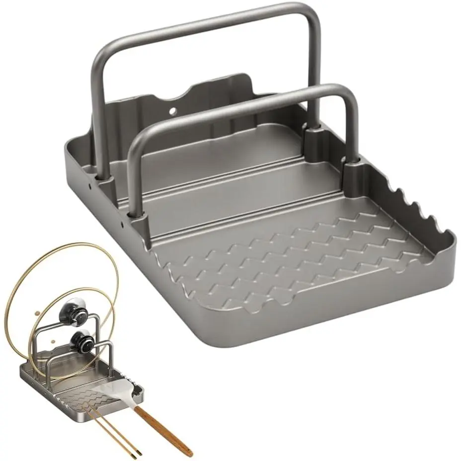Pot Lid Holder, Chopping Board Rack with Spoon Rest Non-Slip Pan Organiser for Baking Tray Cookware Kitchen Barbecue