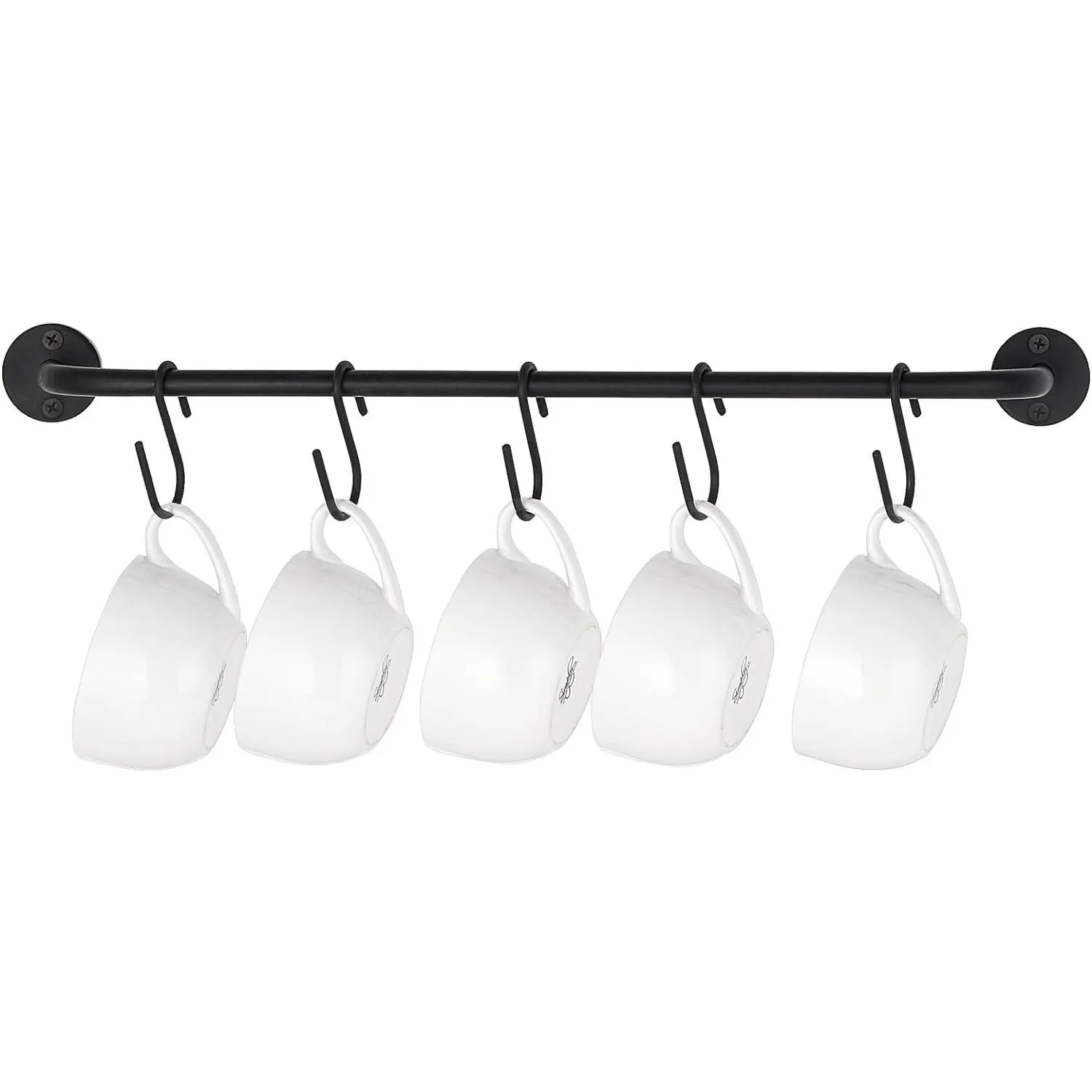 Modern Functional Wall Mounted Mug Holder - 5-Hook Coffee Cup Hanger Rack (1 Pack), Durable Metal Kitchen Rod, Space Saver Mug Storage, Easy Assembly, Wall & Under Cabinet Organizer for Kitchen Use