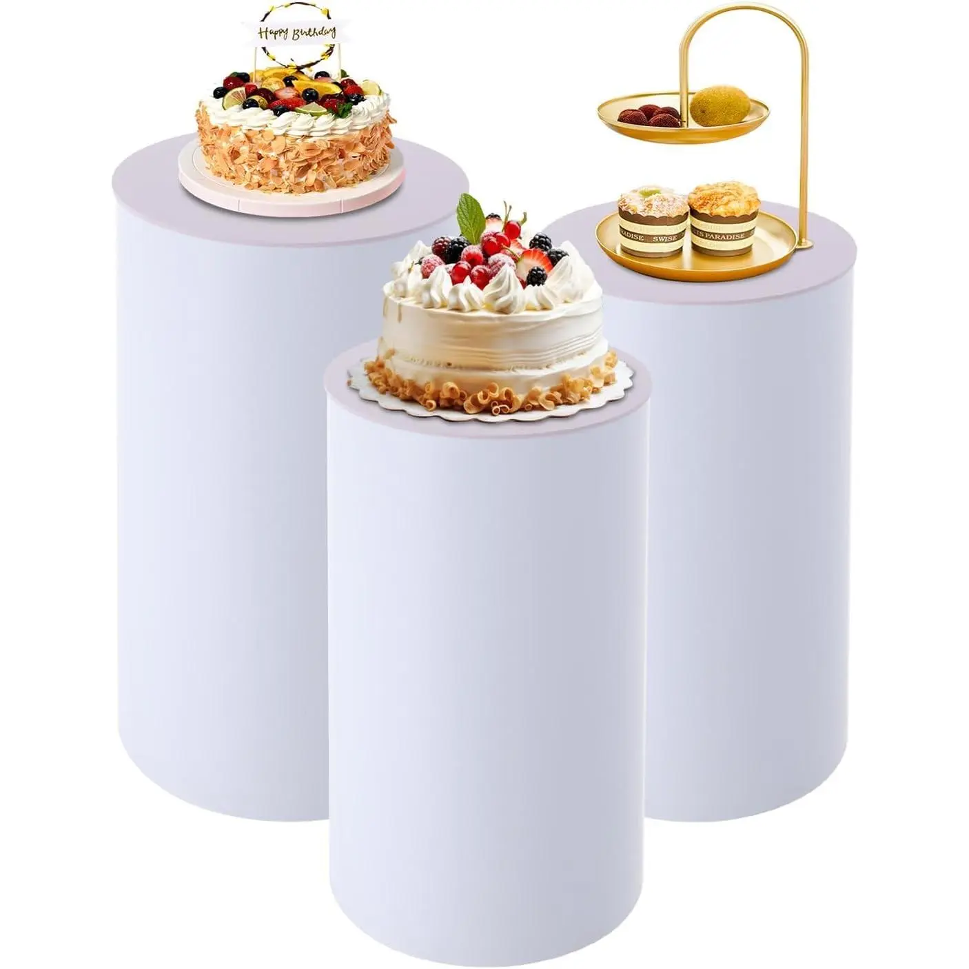 3PCS Cylinder Pedestal Stands,White Round Cake Pedestal Display,Sturdy Display Stands Pillars,Cylinder Table Display Pillars,Plinths Dessert,Dessert Table Cake Plant Stand for Wedding,Birthday Party